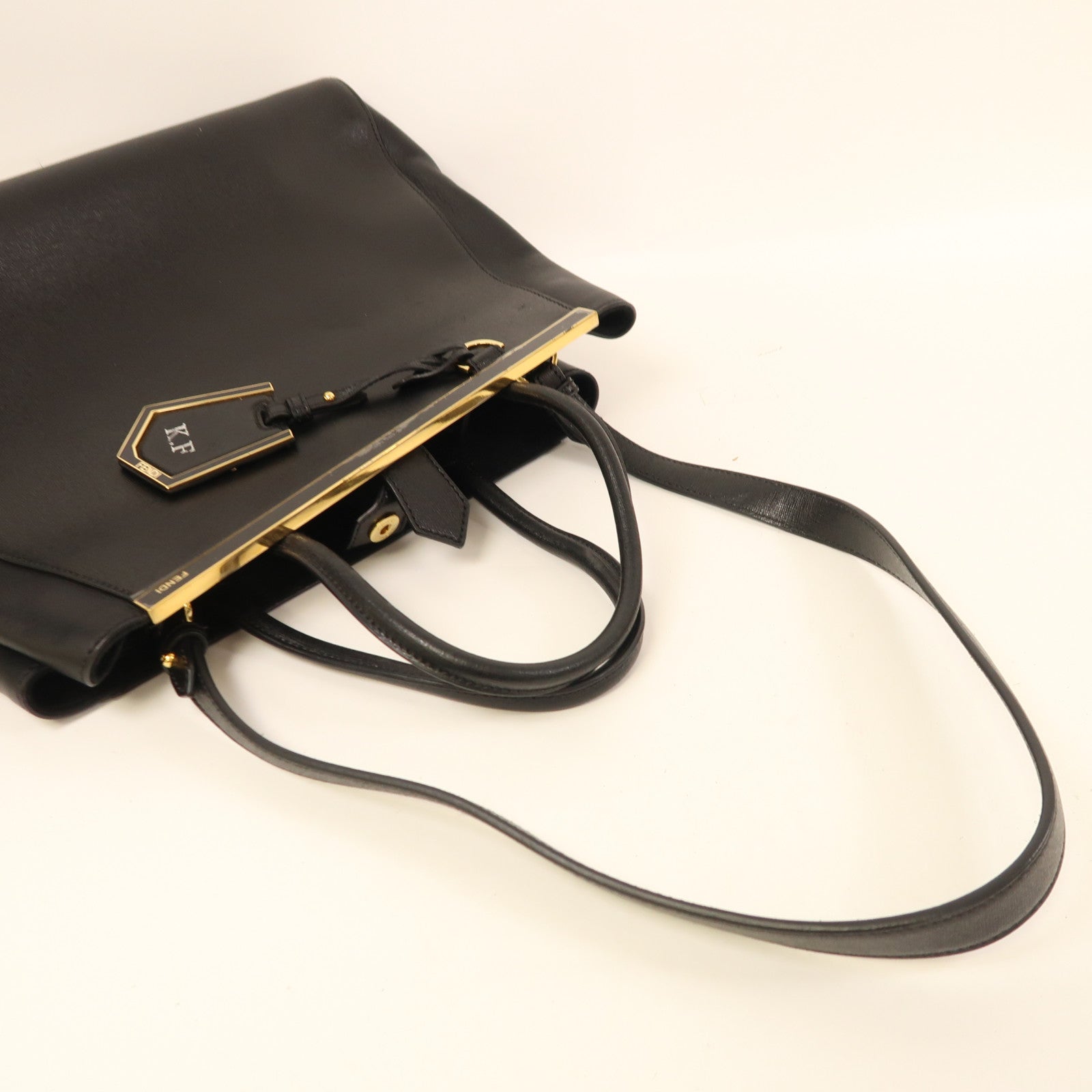 FENDI 牛皮皮革2 Jours金扣手挽肩背兩用袋黑色