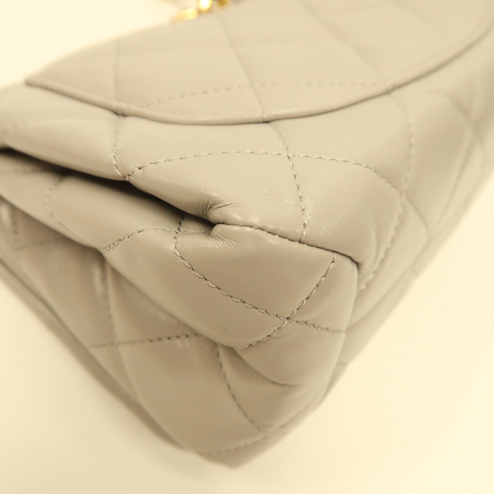 CHANEL 菱格羊皮皮革Shoulder Bag金扣手挽肩背兩用袋灰色