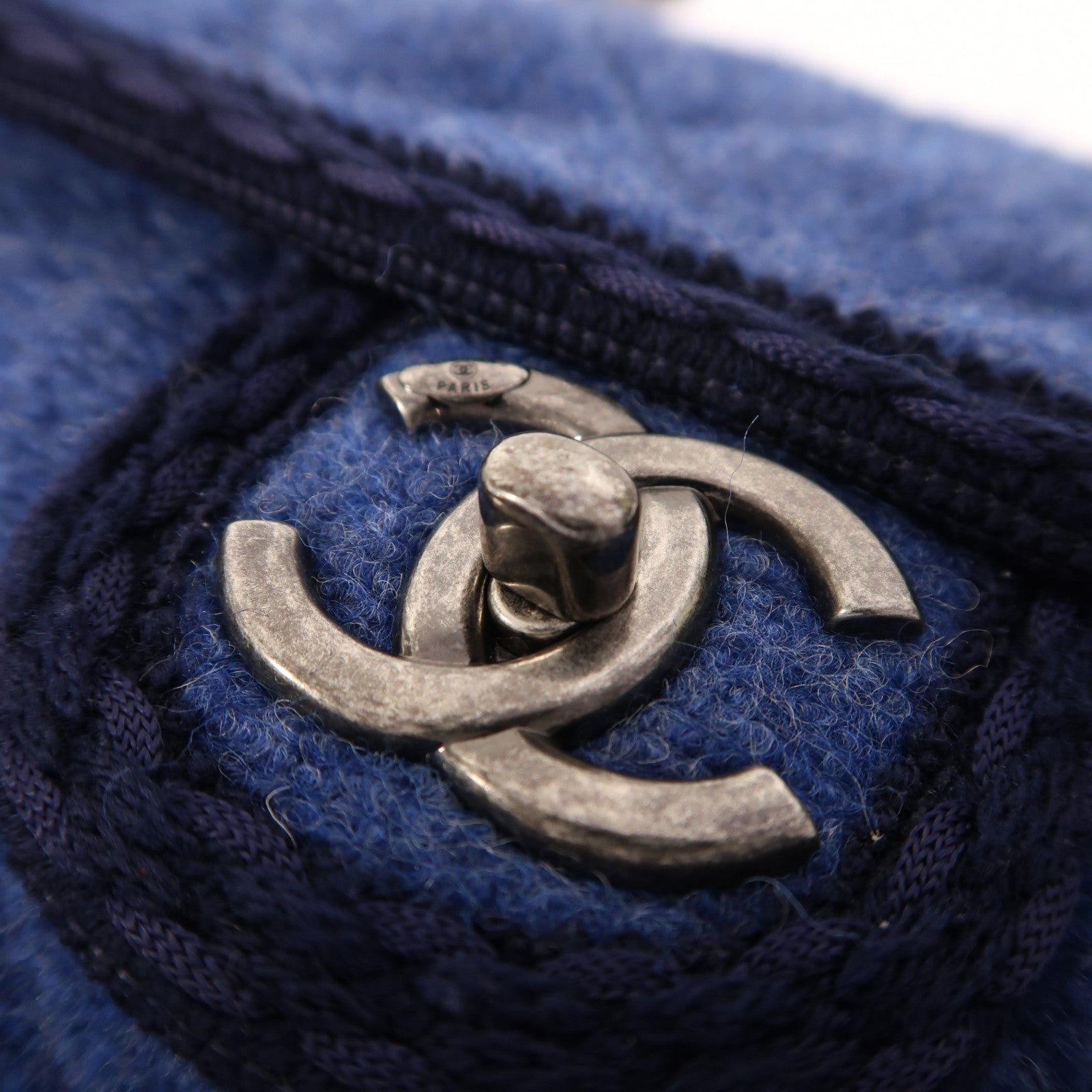 CHANEL 羊毛Chain Shoulder銀扣鏈帶肩背袋