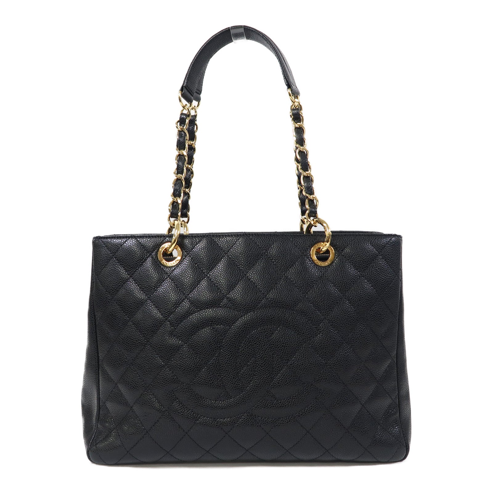 CHANEL 菱格牛皮皮革Tote Bag金扣肩背袋黑色
