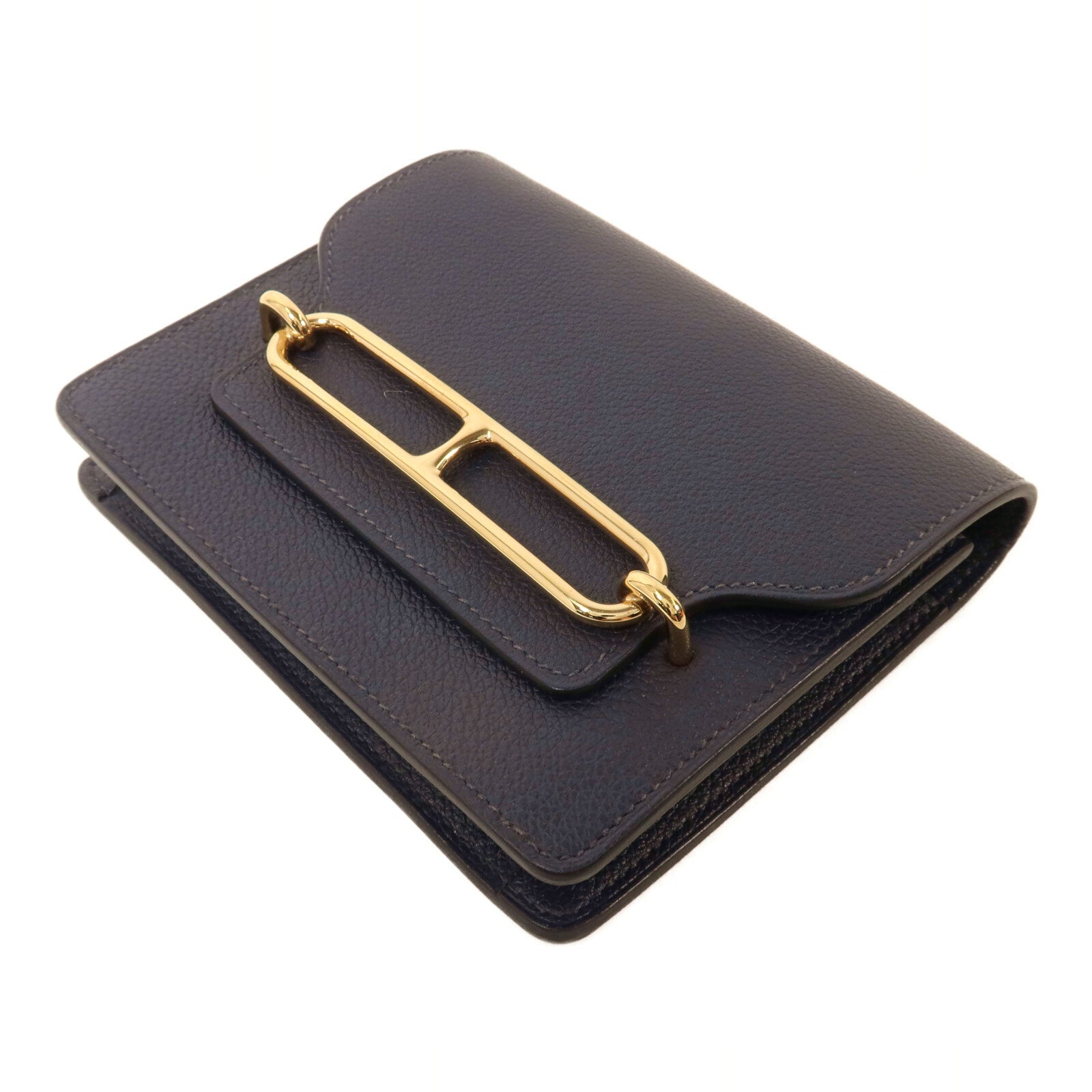 HERMES Evercolor皮革Roulis Slim Wallet錢包Bleu Nuit