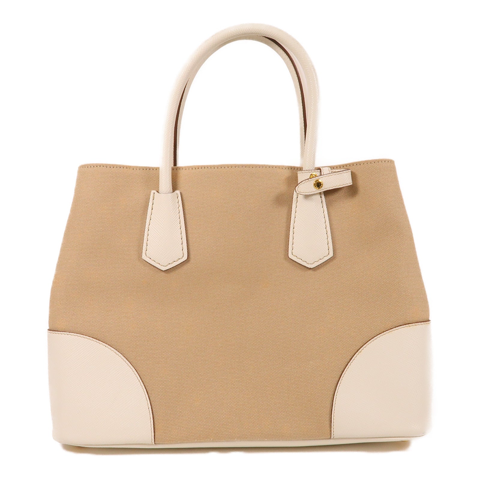 PRADA 帆布Hand Bag金扣手挽袋米色/白色