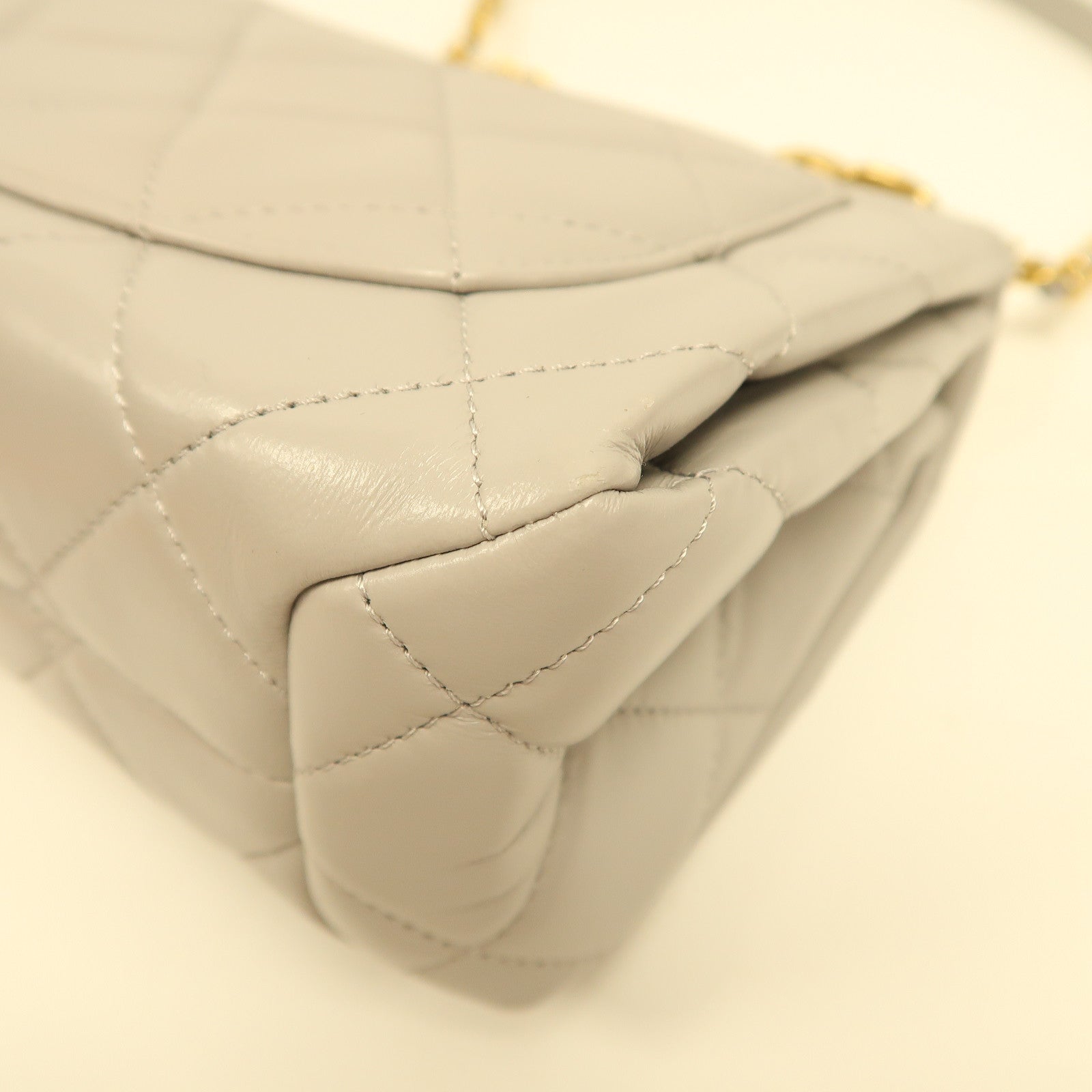 CHANEL 菱格羊皮皮革Shoulder Bag金扣手挽肩背兩用袋灰色