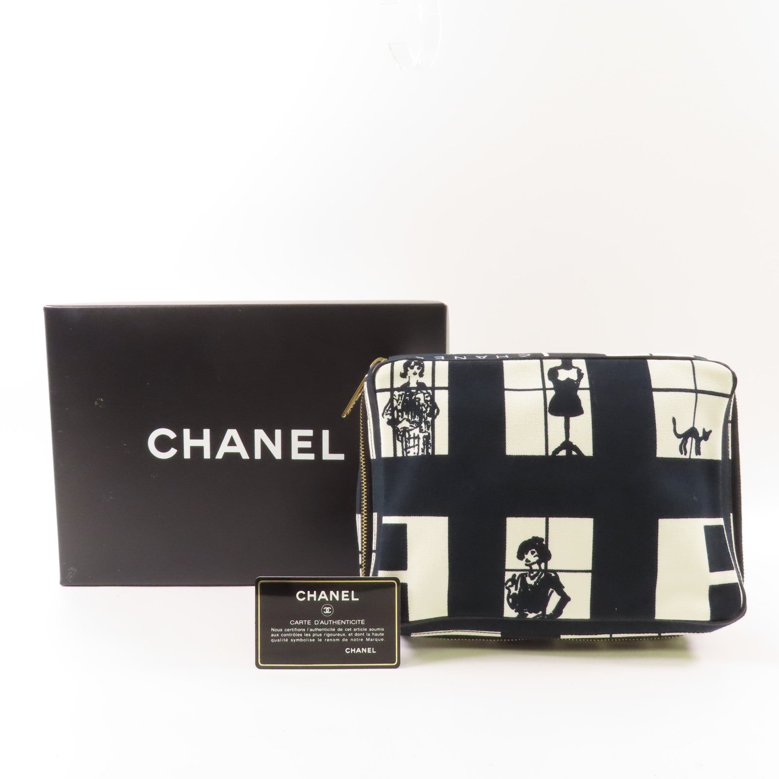 CHANEL 帆布Cosmetic Pouch金扣小袋