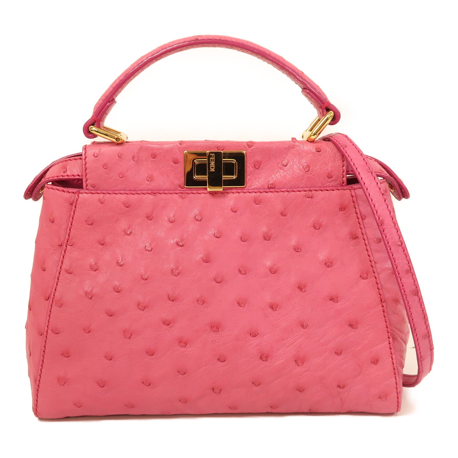 FENDI 鴕鳥皮革Peekaboo金扣手挽肩背兩用袋