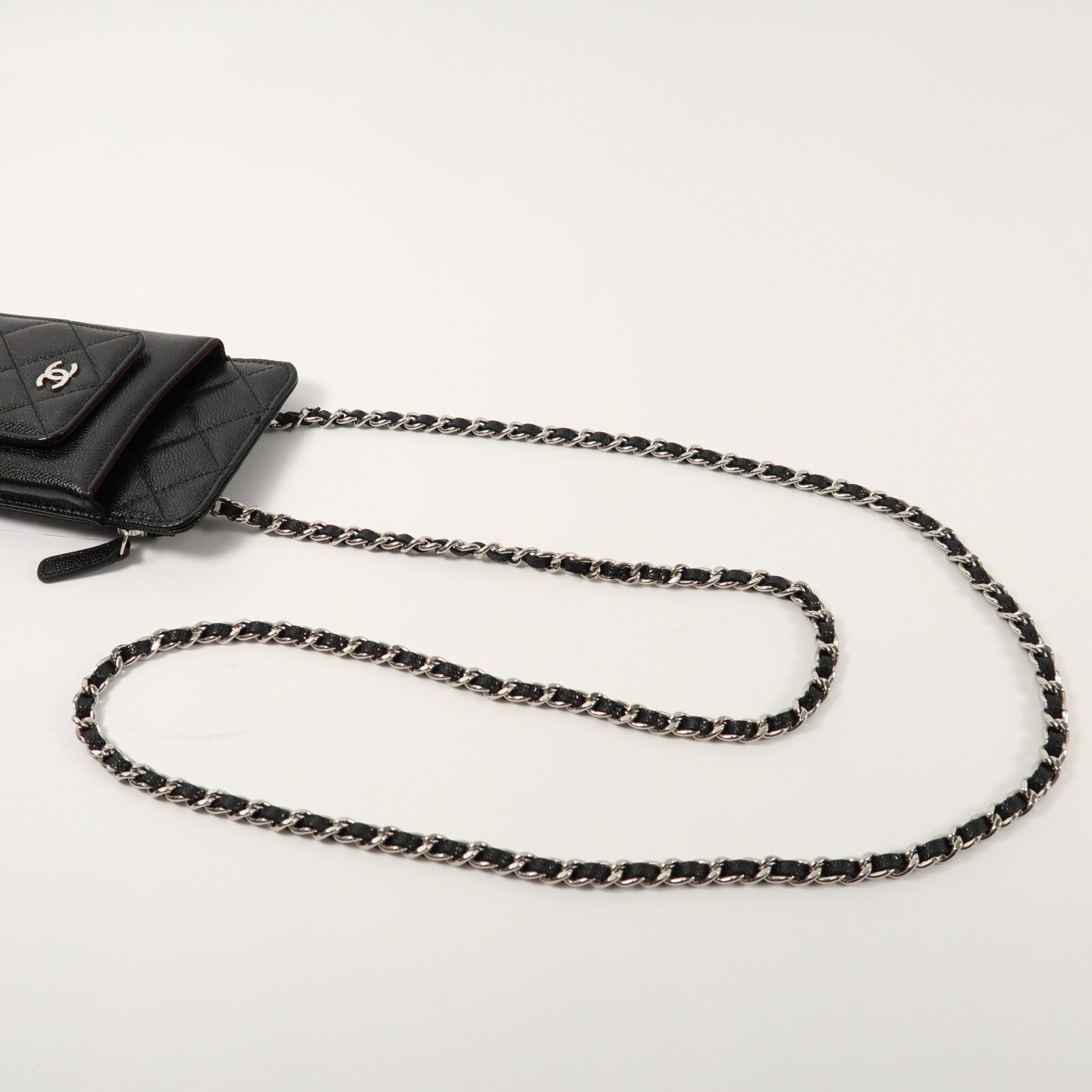 CHANEL 牛皮皮革Phone Bag銀扣鏈帶肩背袋