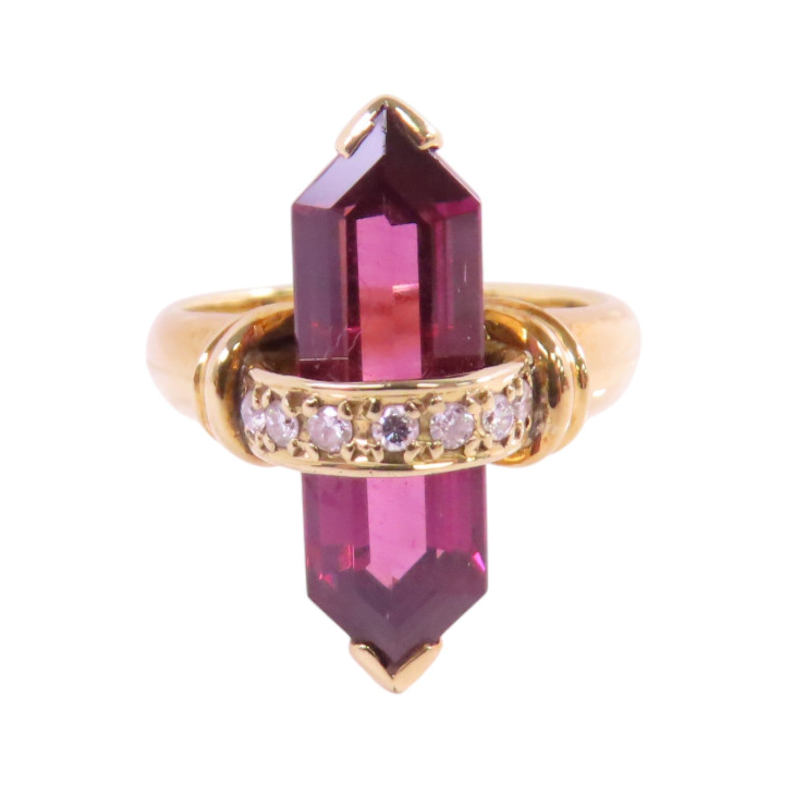 JEWELRY 18K黃金/石榴紅寶石/鑽石Garnet Diamond Ring戒指US#5.75