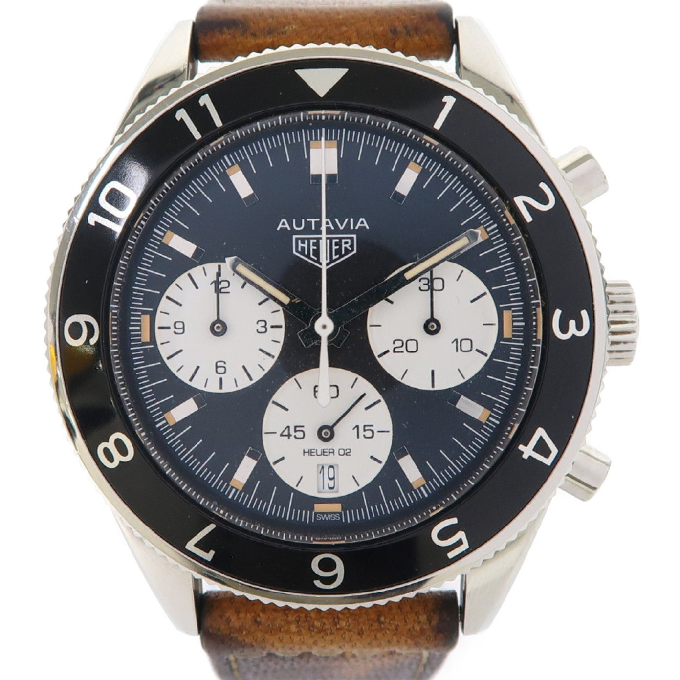 TAG HEUER Autavia不鏽鋼/皮帶手錶自動機芯黑色