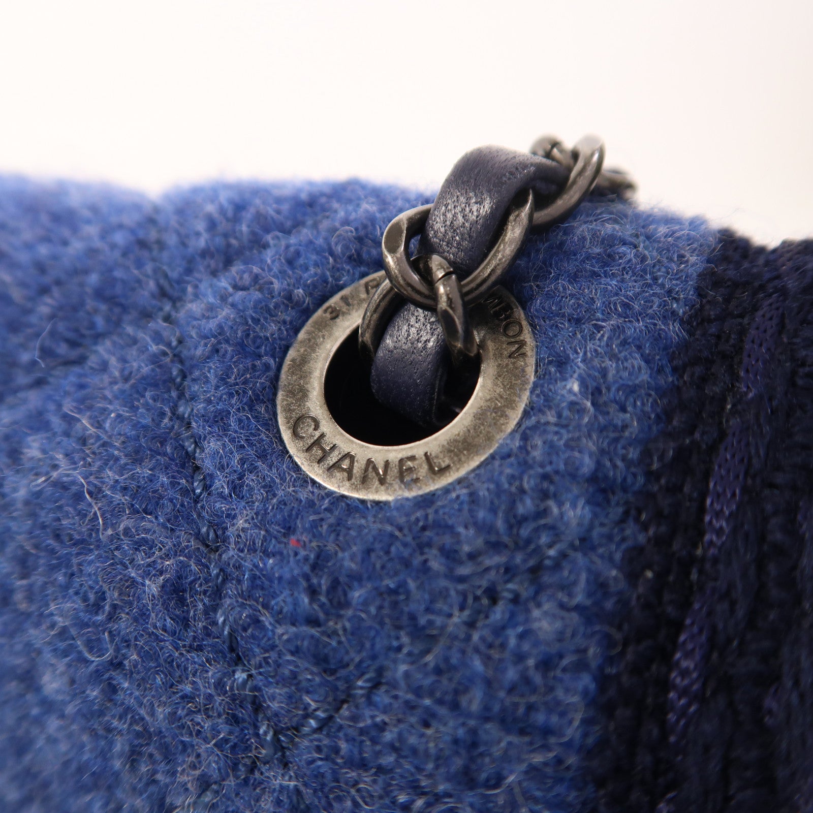 CHANEL 羊毛Chain Shoulder銀扣鏈帶肩背袋
