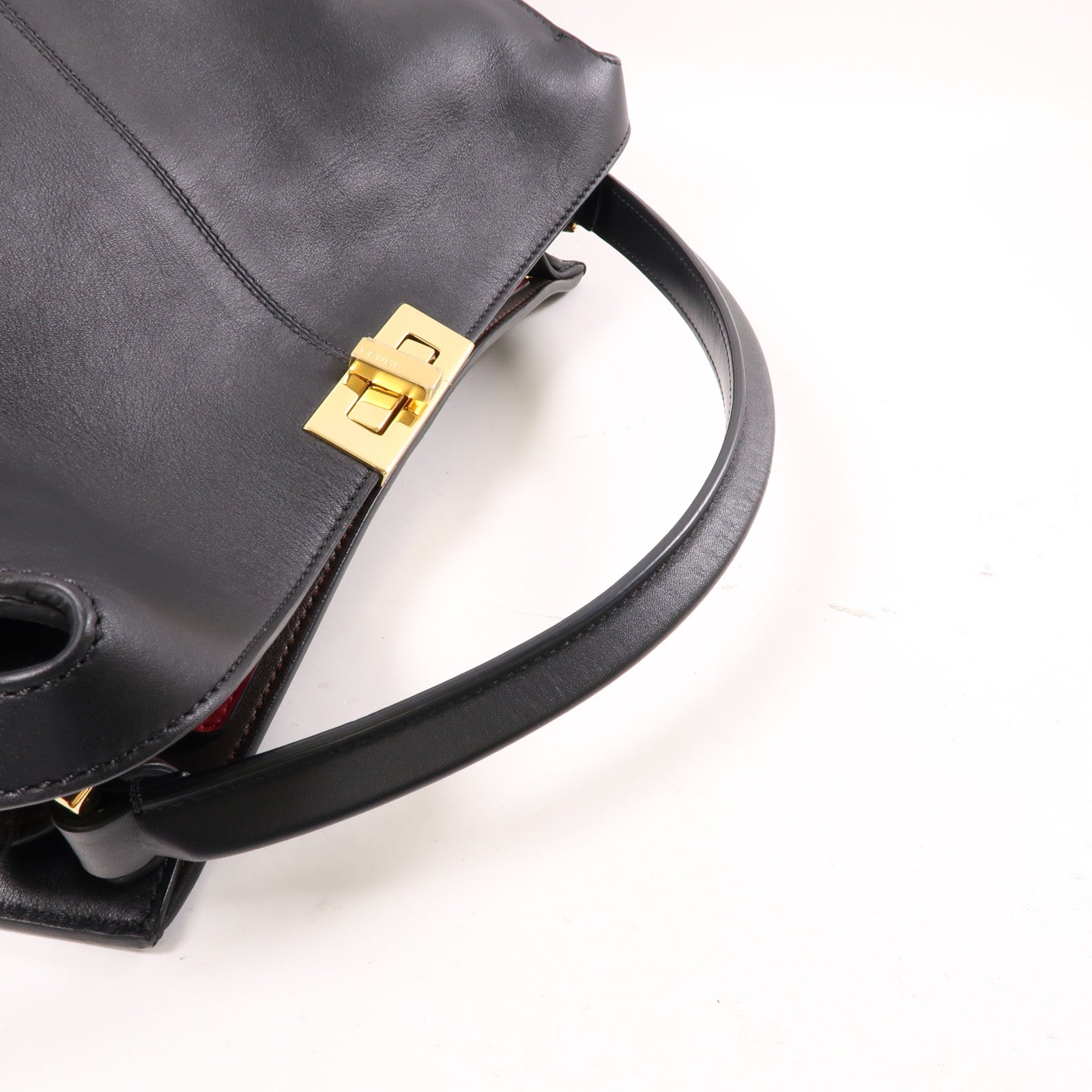 FENDI GHW Peekaboo Shoulder Bag Handbag 8BN304A5E8 Calfskin Leather Black