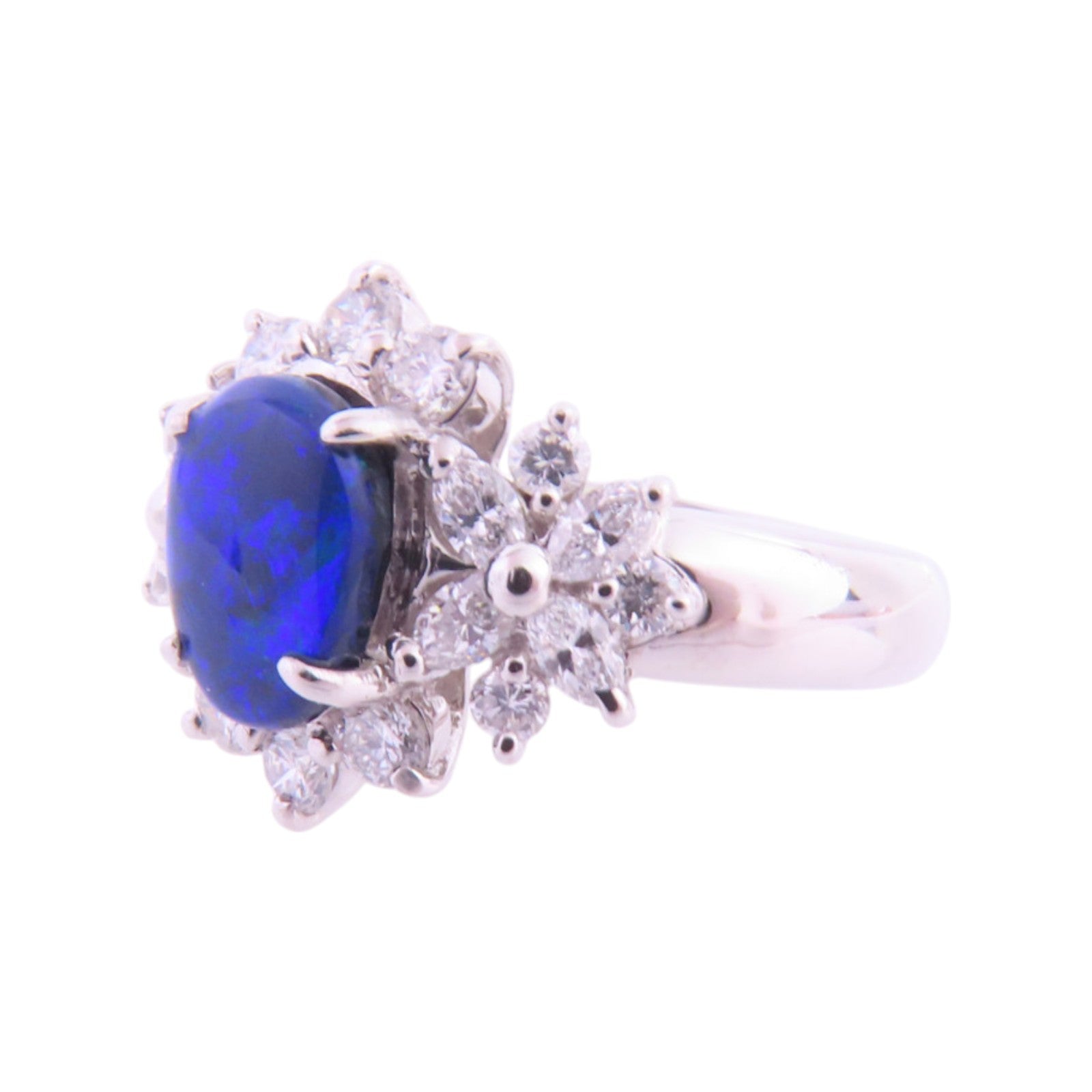 JEWELRY 【激減優惠】PT900鉑金/黒蛋白石/鑽石Black Opal Diamond Ring戒指US#5.5
