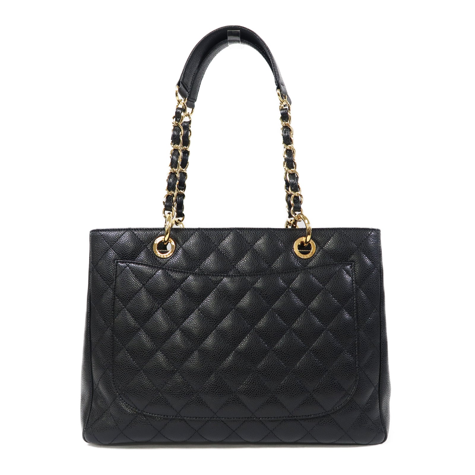 CHANEL 菱格牛皮皮革Tote Bag金扣肩背袋黑色