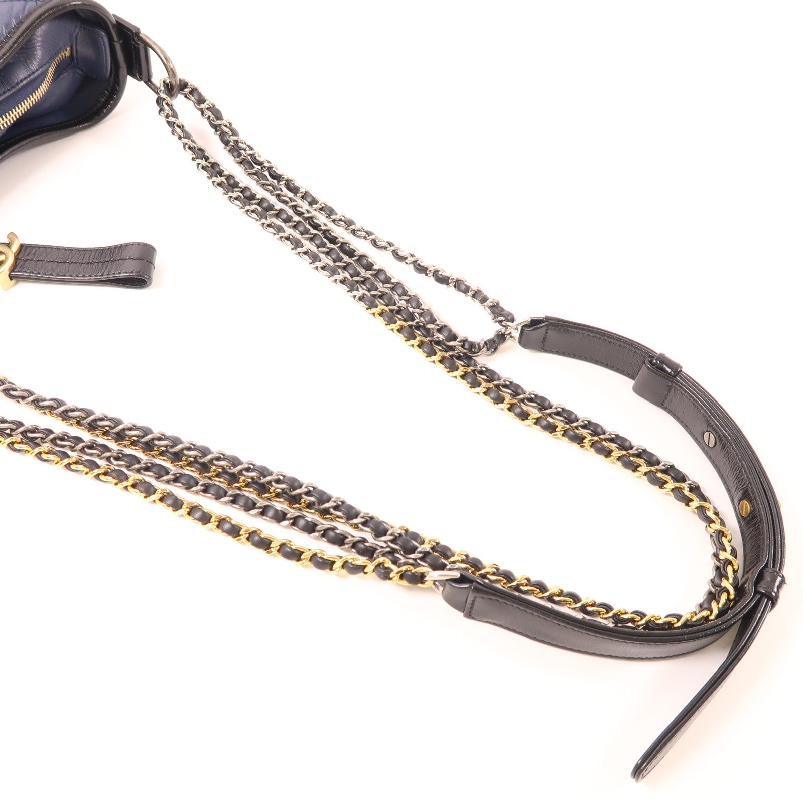 CHANEL 牛皮皮革Gabrielle鏈帶肩背袋深藍色/黑色