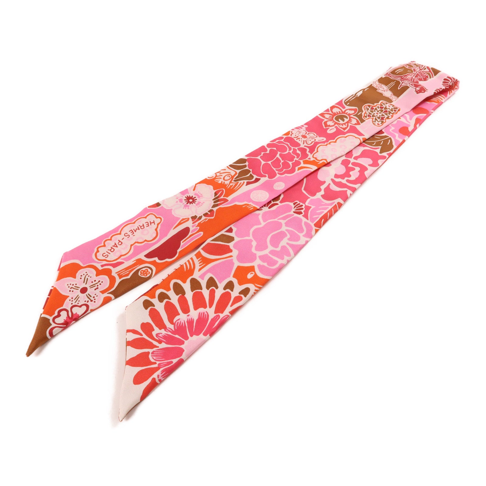 HERMES 絲質Twilly絲巾粉紅色