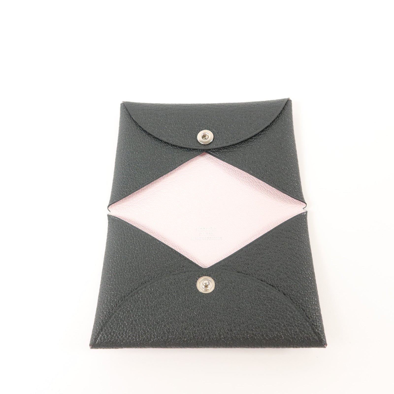 HERMES Chevre皮革Calvi Card Case卡片套Noir/Mauve Sylvestre