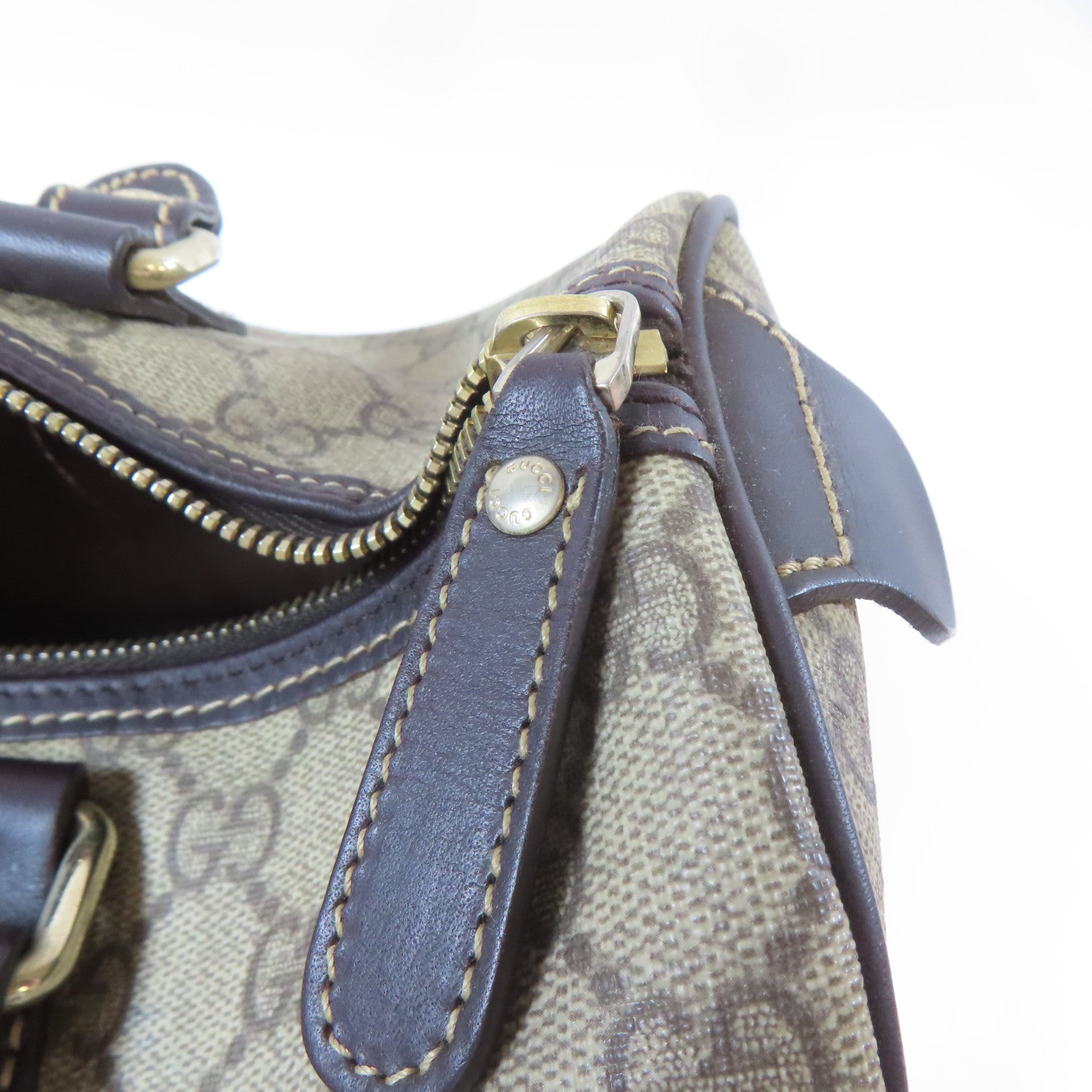 GUCCI 塗層帆布Boston Bag金扣手挽袋啡色