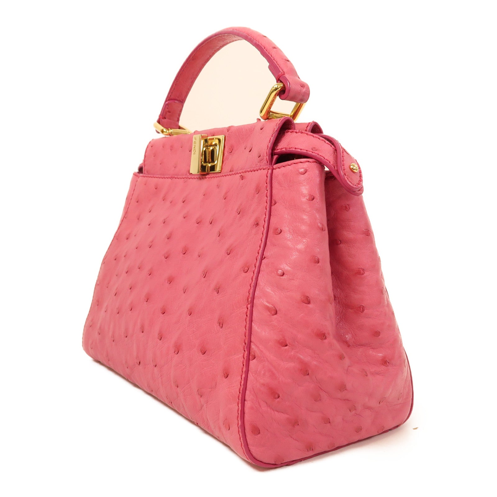 FENDI 鴕鳥皮革Peekaboo金扣手挽肩背兩用袋