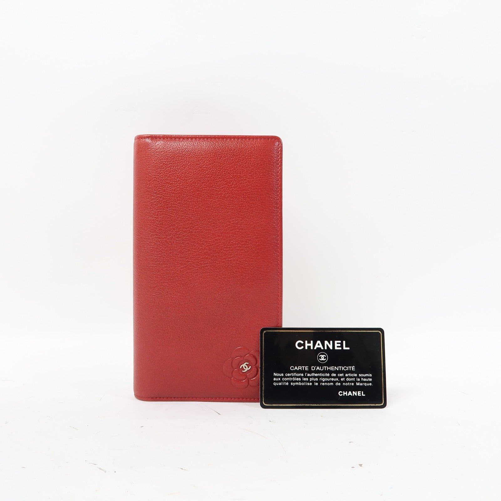 CHANEL 牛皮皮革Long Wallet銀扣長錢包紅色