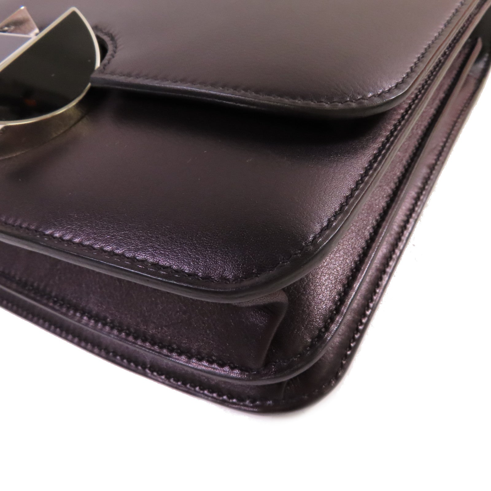 HERMES Evercolor皮革2002 Shoulder Bag銀扣肩背袋Noir黑色
