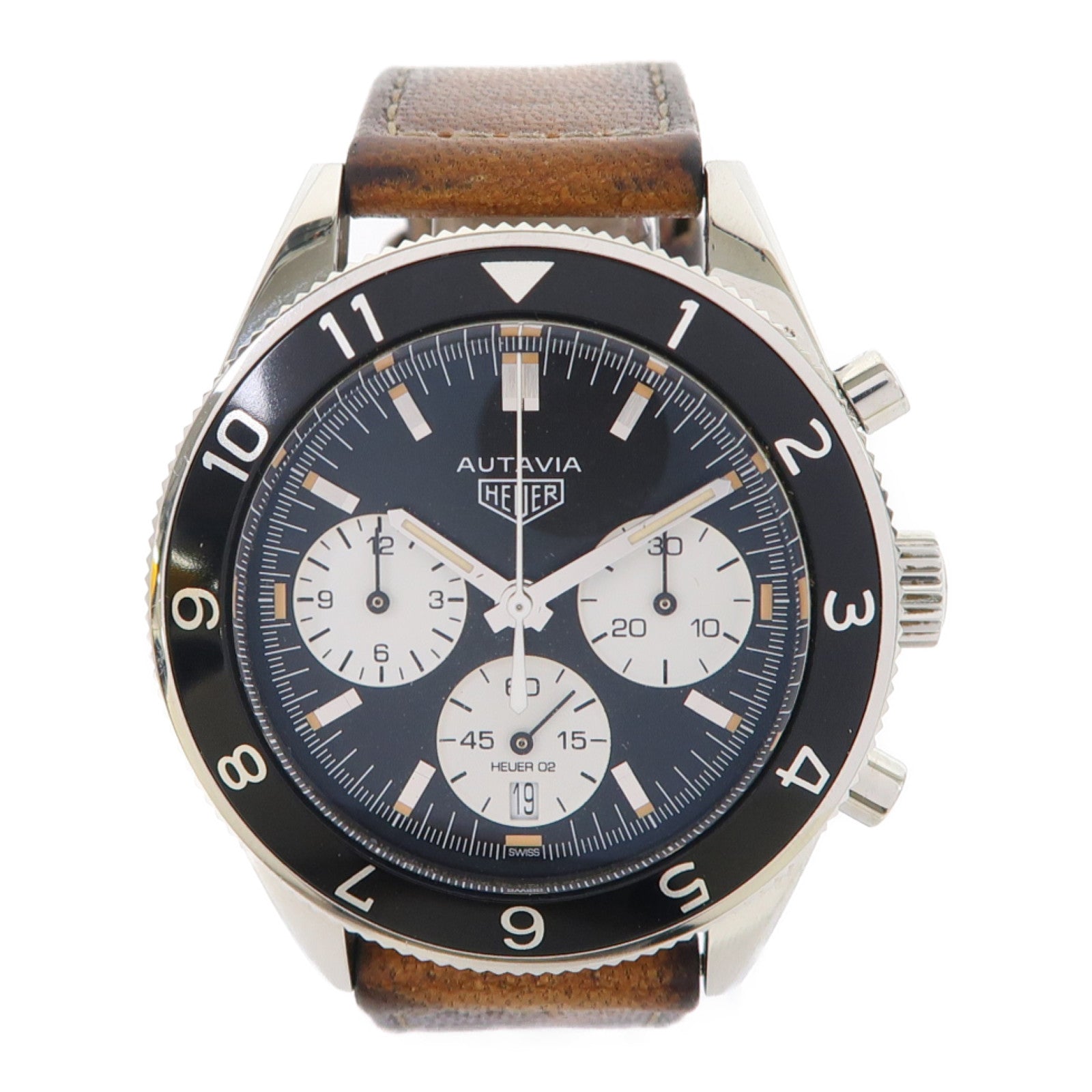 TAG HEUER Autavia不鏽鋼/皮帶手錶自動機芯黑色