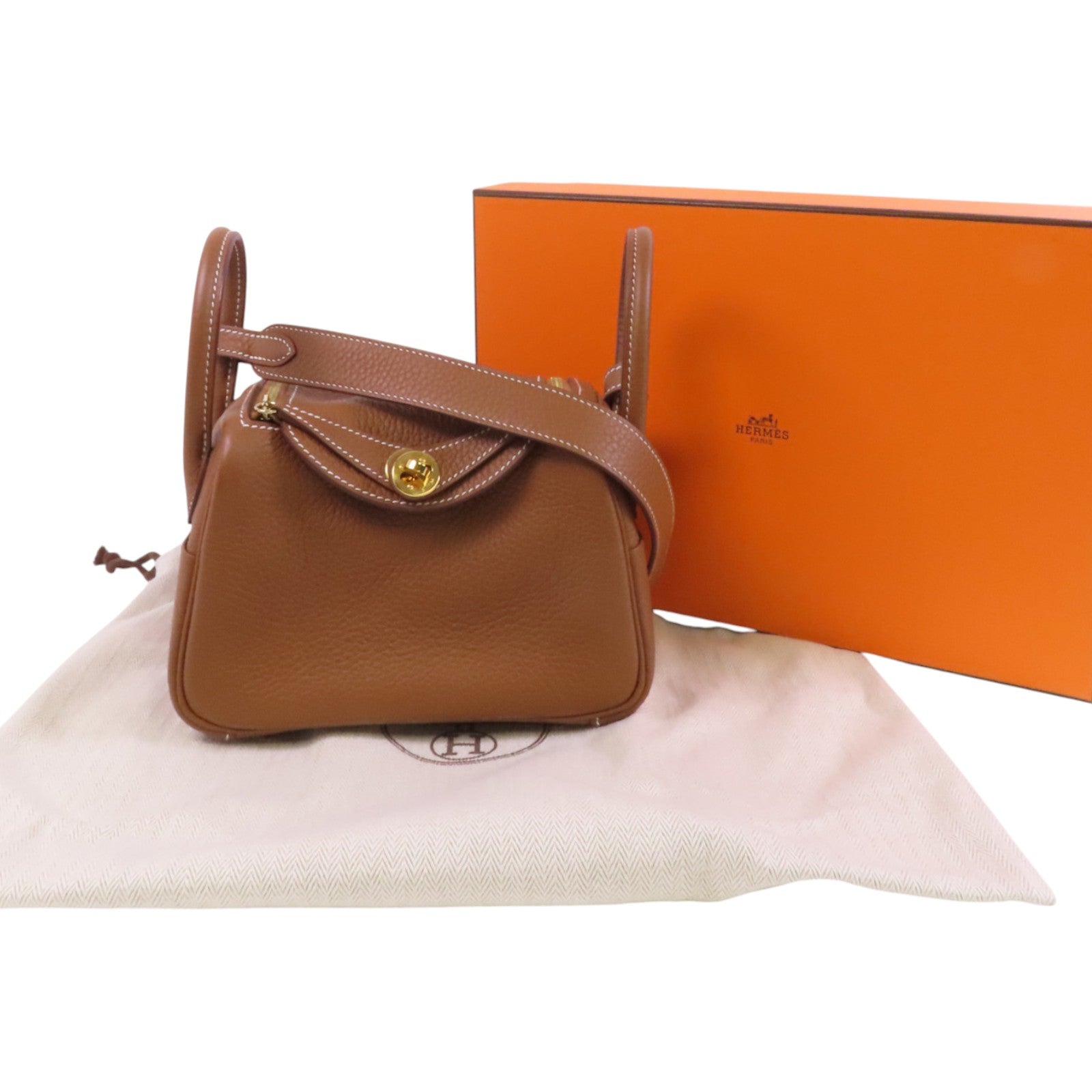 HERMES Clemence皮革Mini Lindy金扣肩背袋