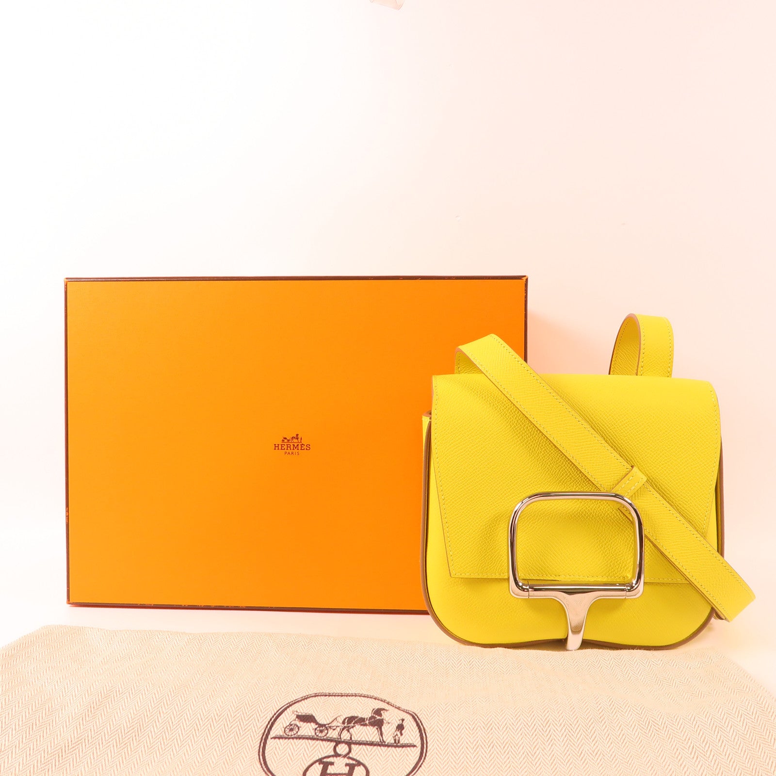 HERMES Clemence皮革Della Cavalleria Mini銀扣肩背袋9R Lime