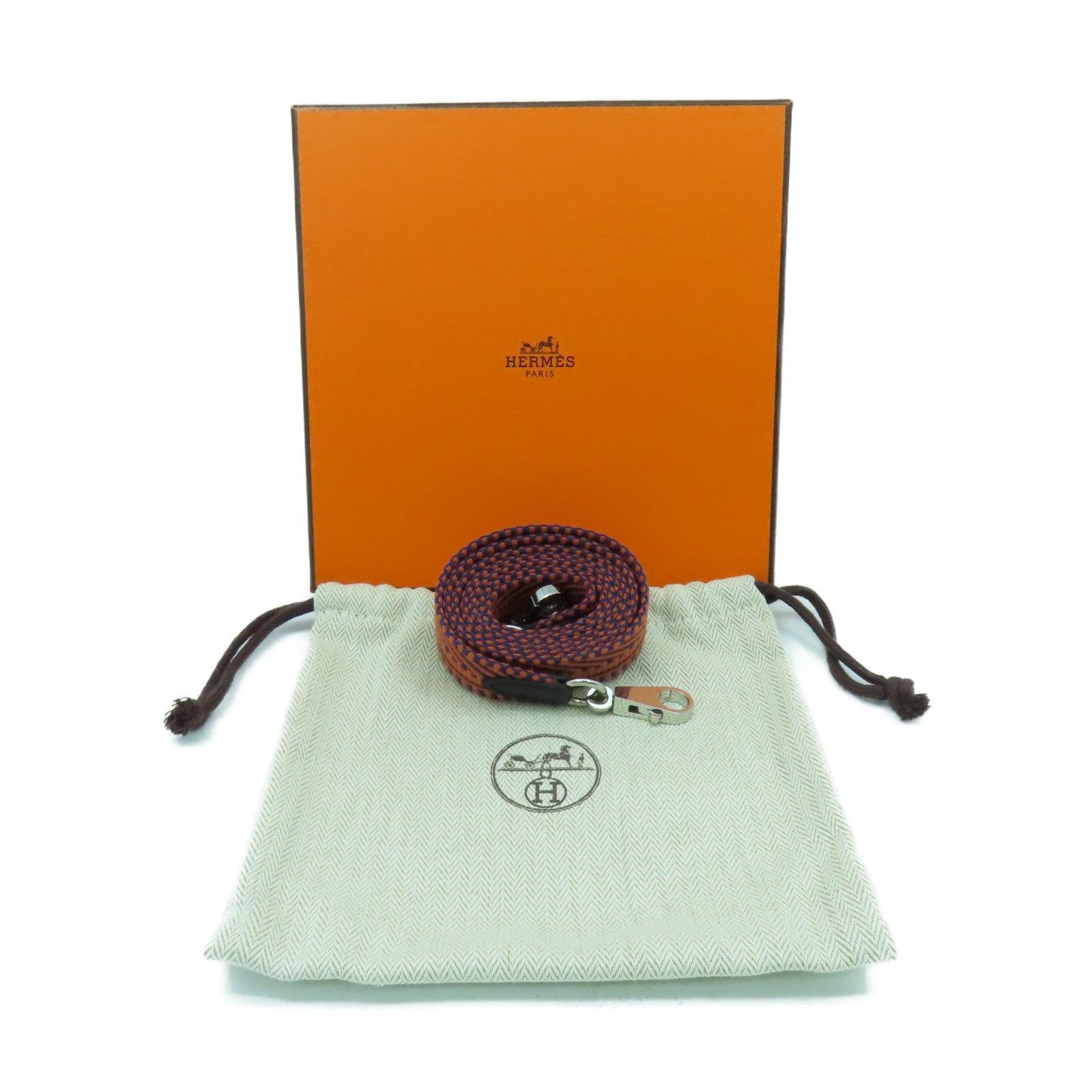 HERMES 【激減優惠】帆布Shoulder Strap銀扣肩背帶橙色/藍色