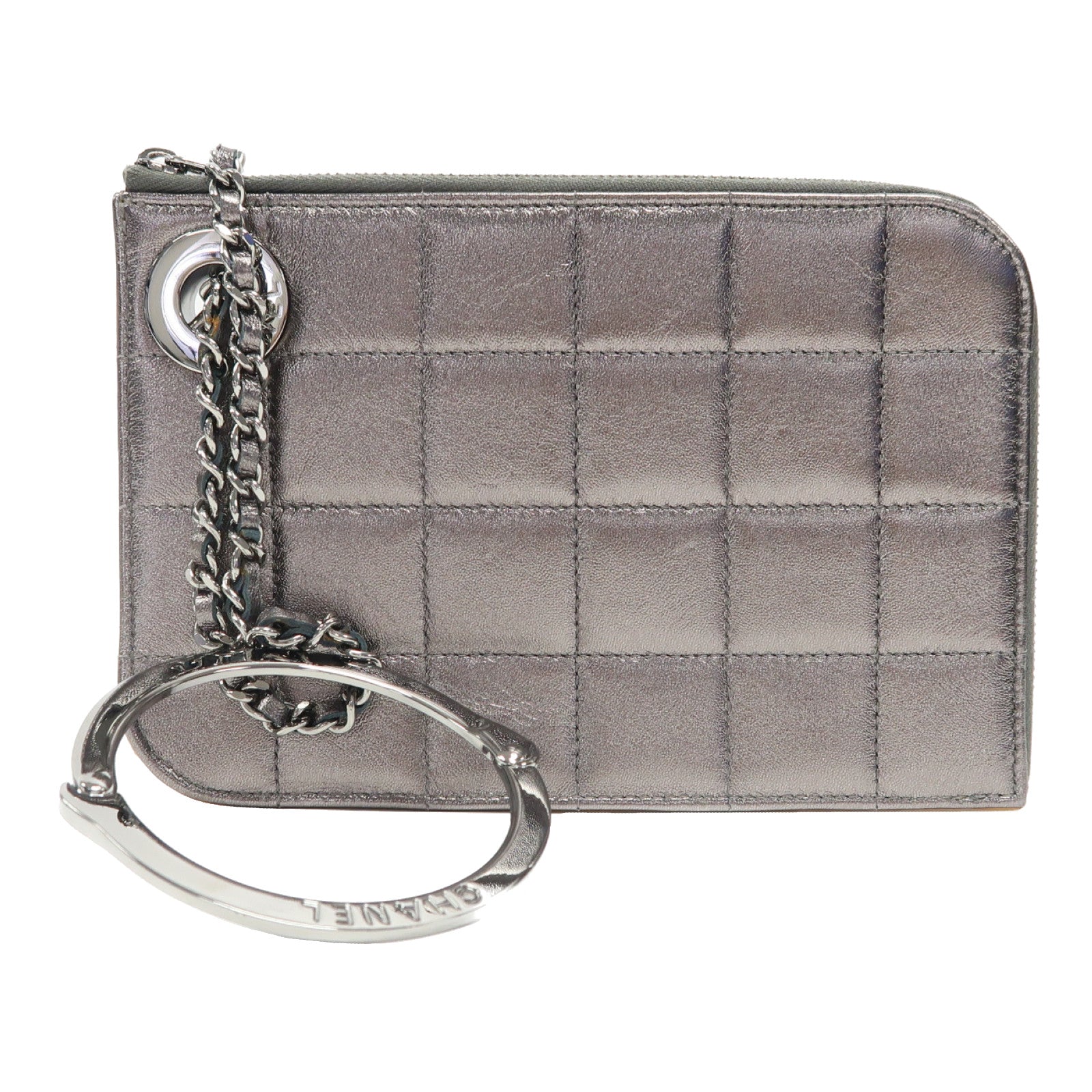 CHANEL 【激減優惠】皮革Clutch銀扣手拿包銀色