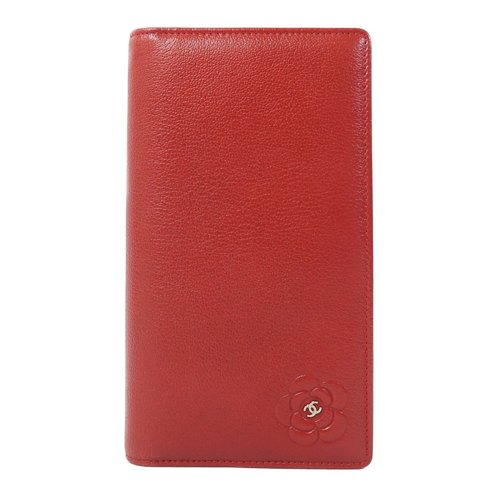 CHANEL 牛皮皮革Long Wallet銀扣長錢包紅色