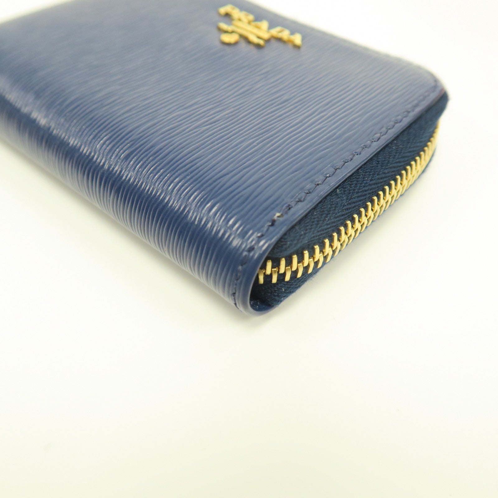 PRADA Saffiano皮革Coin Case金扣卡片套藍色