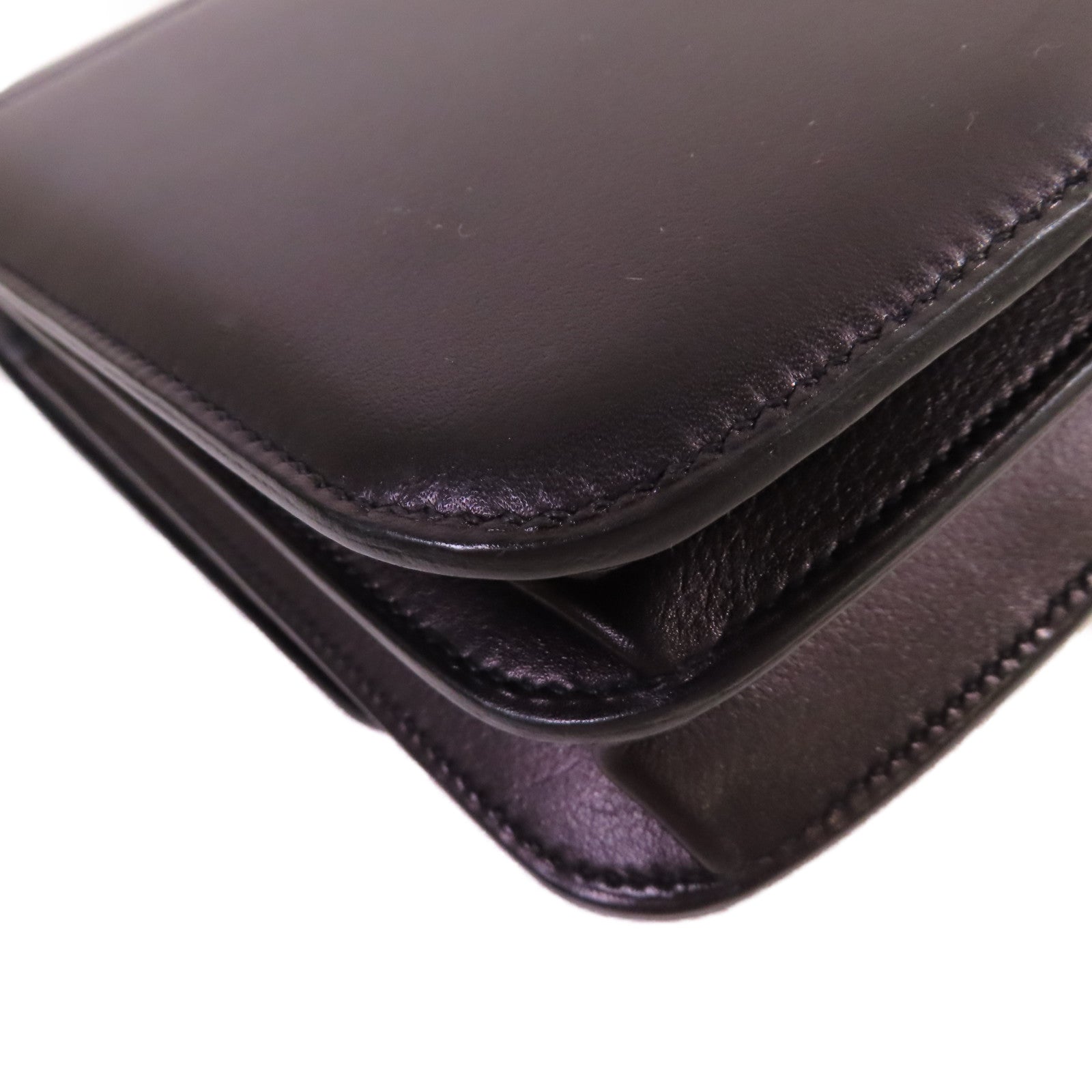 HERMES Evercolor皮革2002 Shoulder Bag銀扣肩背袋Noir黑色
