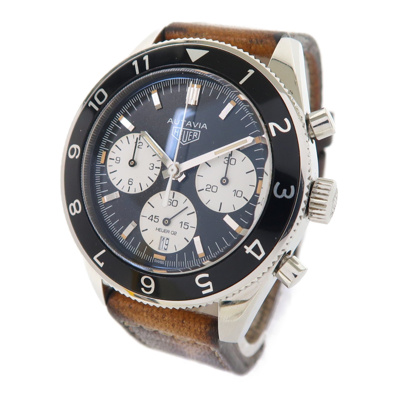 TAG HEUER Autavia不鏽鋼/皮帶手錶自動機芯黑色