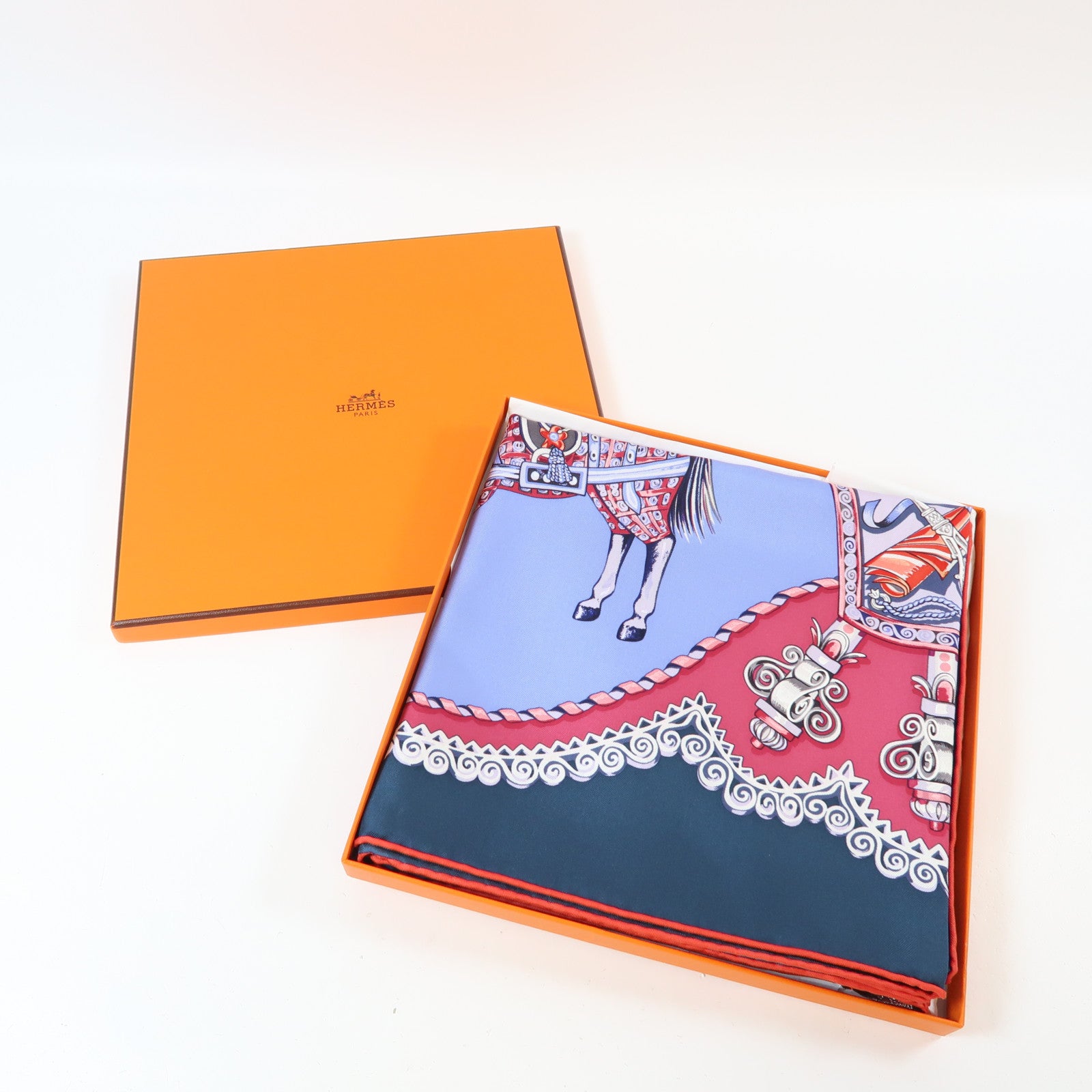 HERMES 絲質Scarf圍巾藍色/紅色
