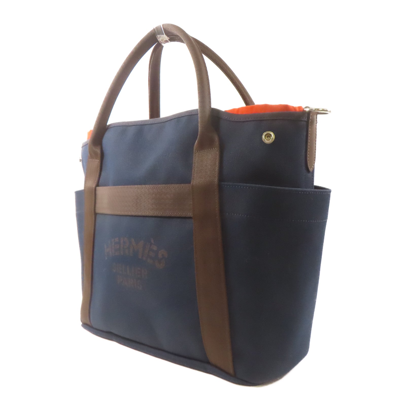 HERMES 帆布Sac De Pansage Groom銀扣手挽肩背兩用袋深藍色