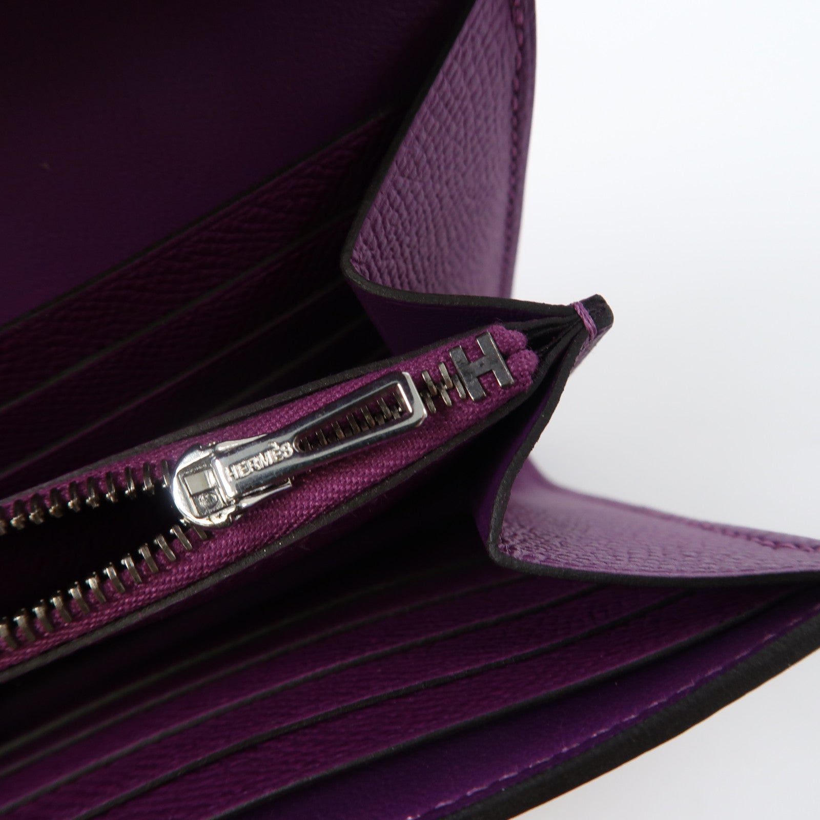 HERMES Epsom皮革Constance Long Wallet銀扣長錢包Anemone/紫色