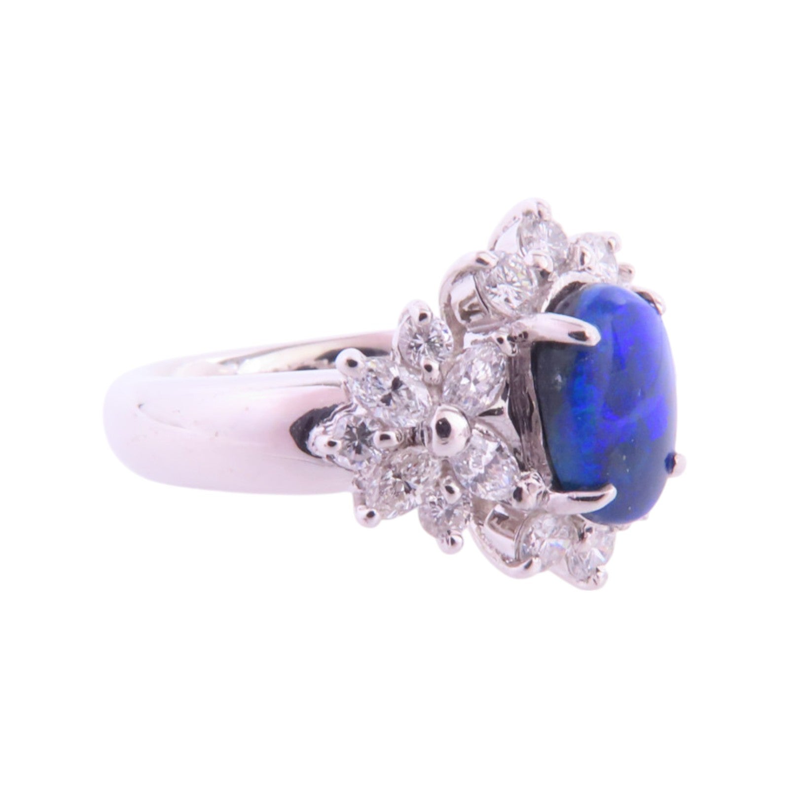 JEWELRY 【激減優惠】PT900鉑金/黒蛋白石/鑽石Black Opal Diamond Ring戒指US#5.5