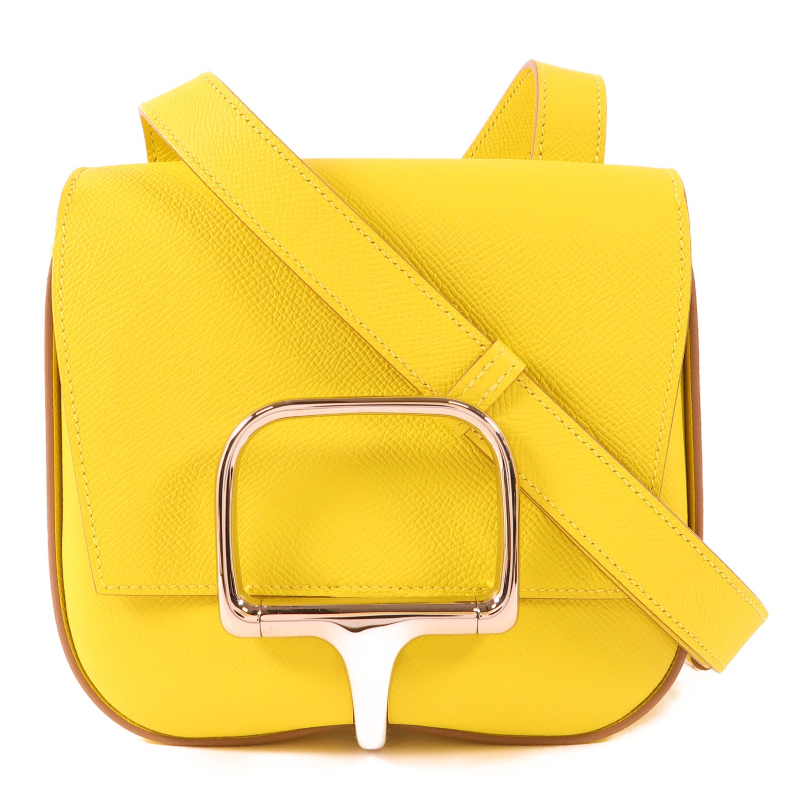 HERMES 【激減優惠】Clemence皮革Della Cavalleria Mini銀扣肩背袋9R Lime