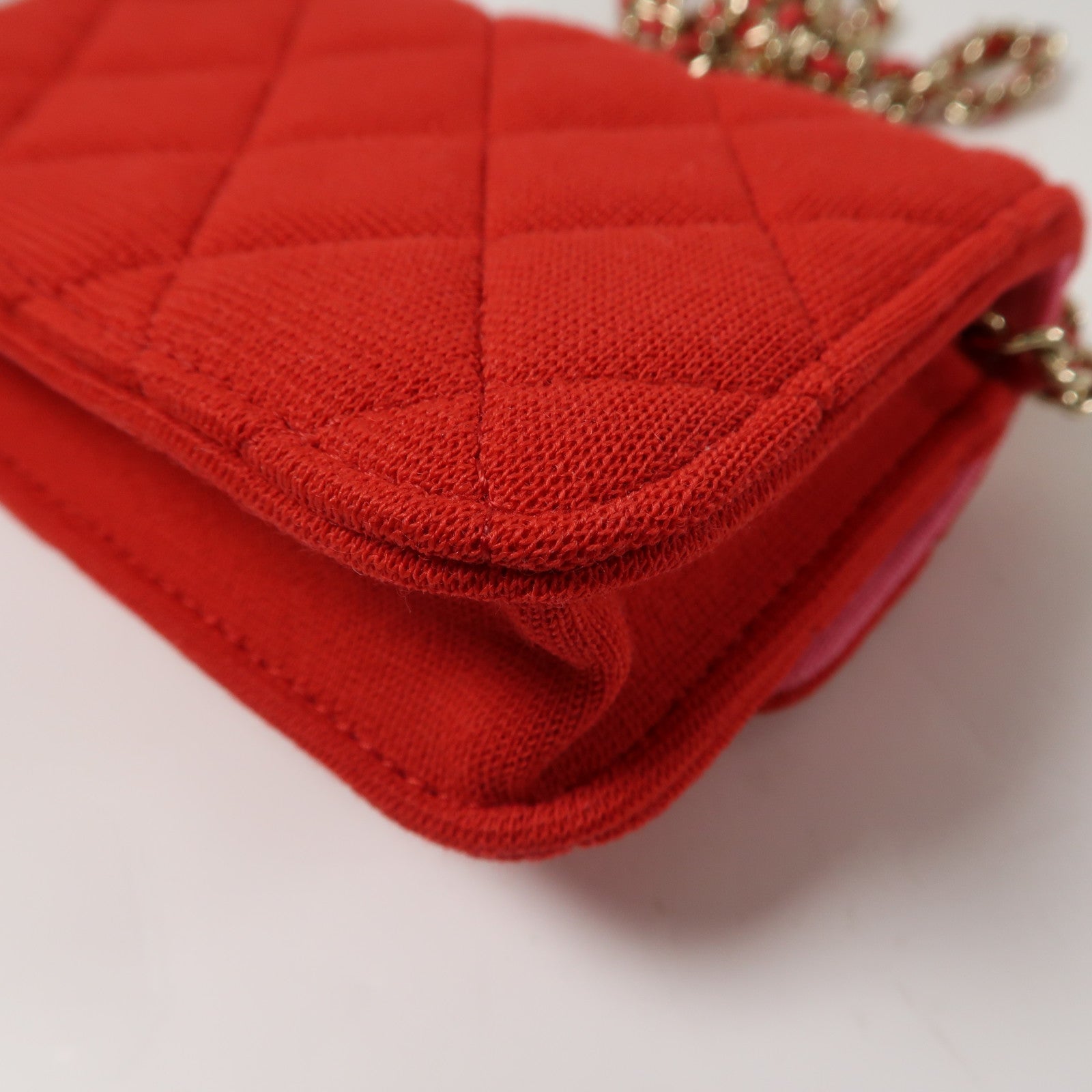 CHANEL 【激減優惠】菱格帆布Chain Shoulder金扣鏈帶肩背袋紅色