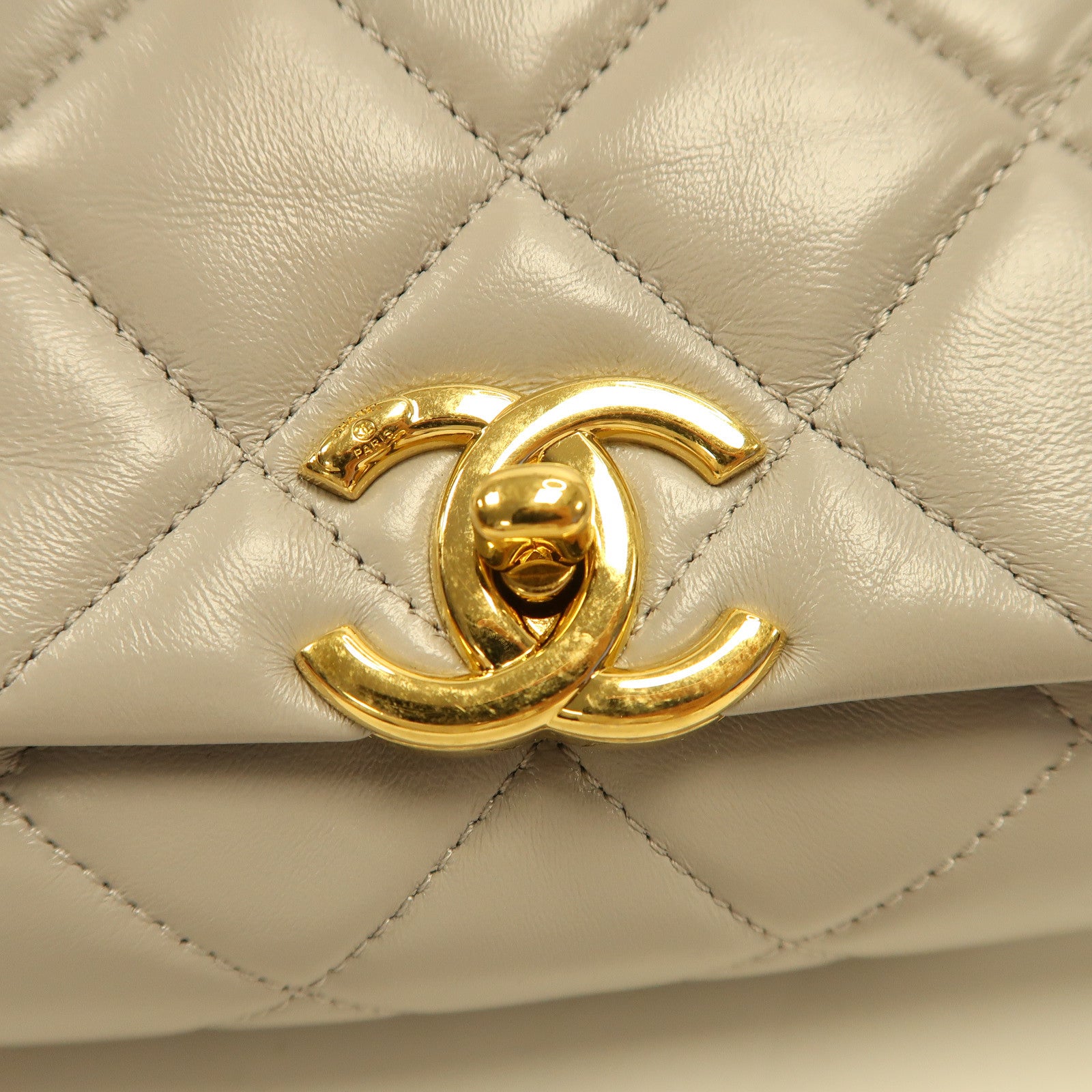 CHANEL 菱格羊皮皮革Shoulder Bag金扣手挽肩背兩用袋灰色