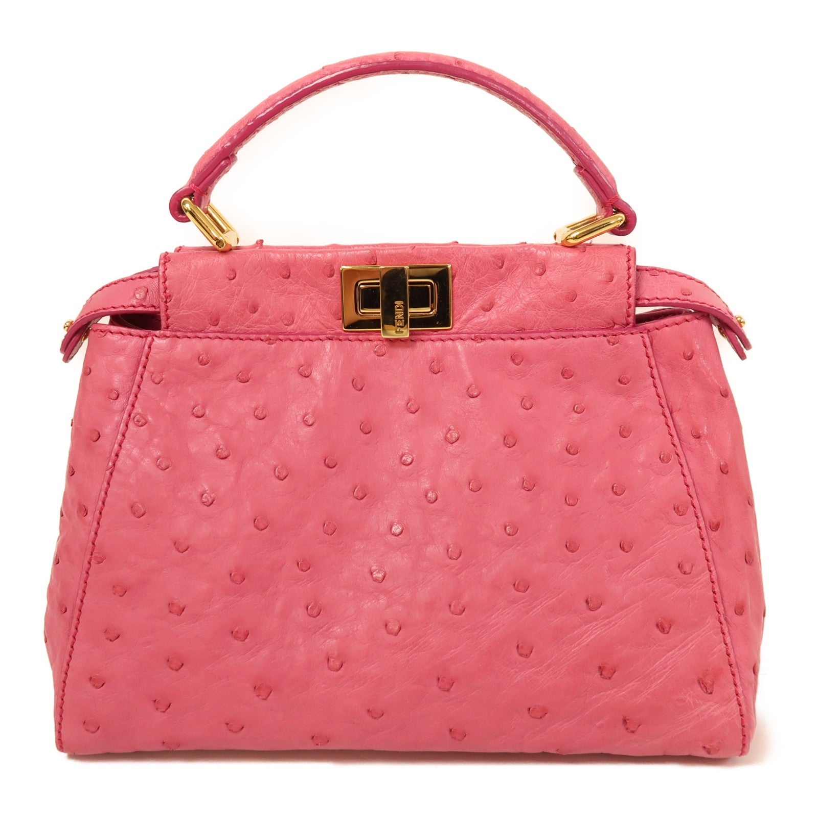 FENDI 鴕鳥皮革Peekaboo金扣手挽肩背兩用袋