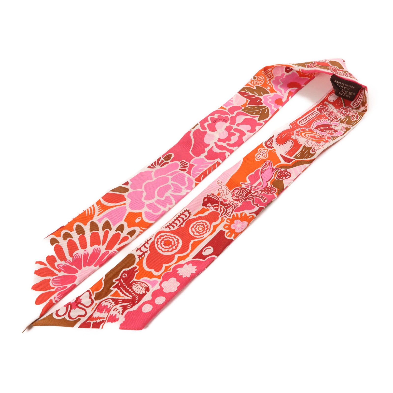 HERMES 絲質Twilly絲巾粉紅色