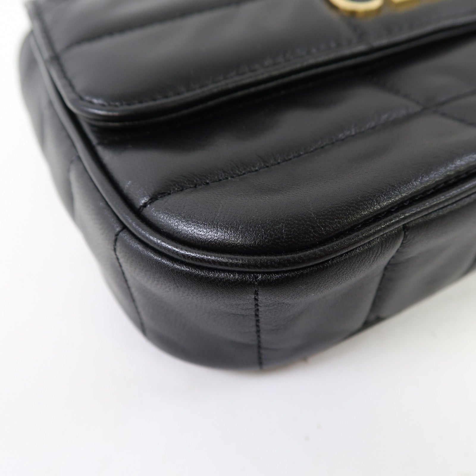 CELINE 牛皮皮革Matelasse Bag金扣鏈帶肩背袋黑色