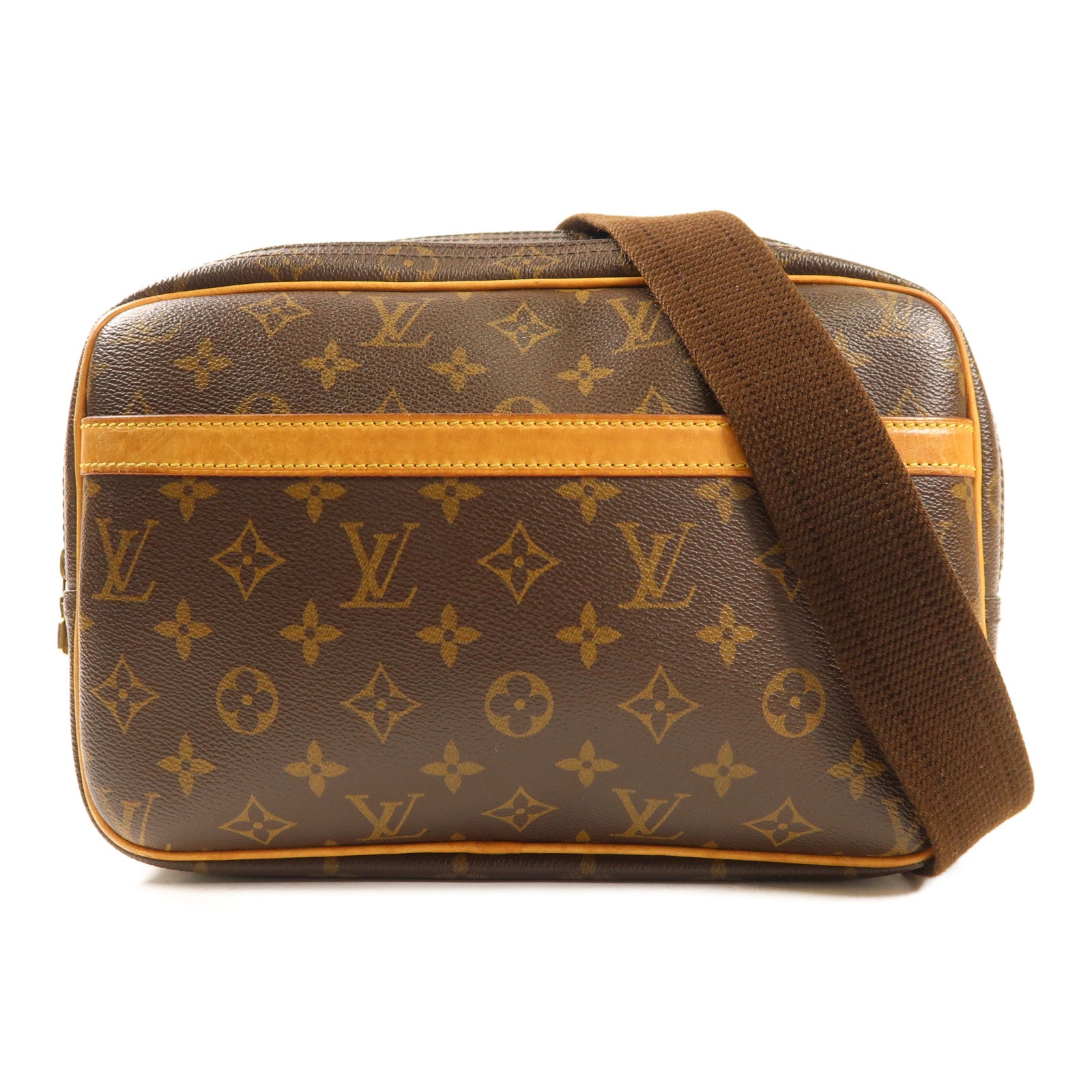 LOUIS VUITTON Monogram Reporter PM金扣肩背袋棕色