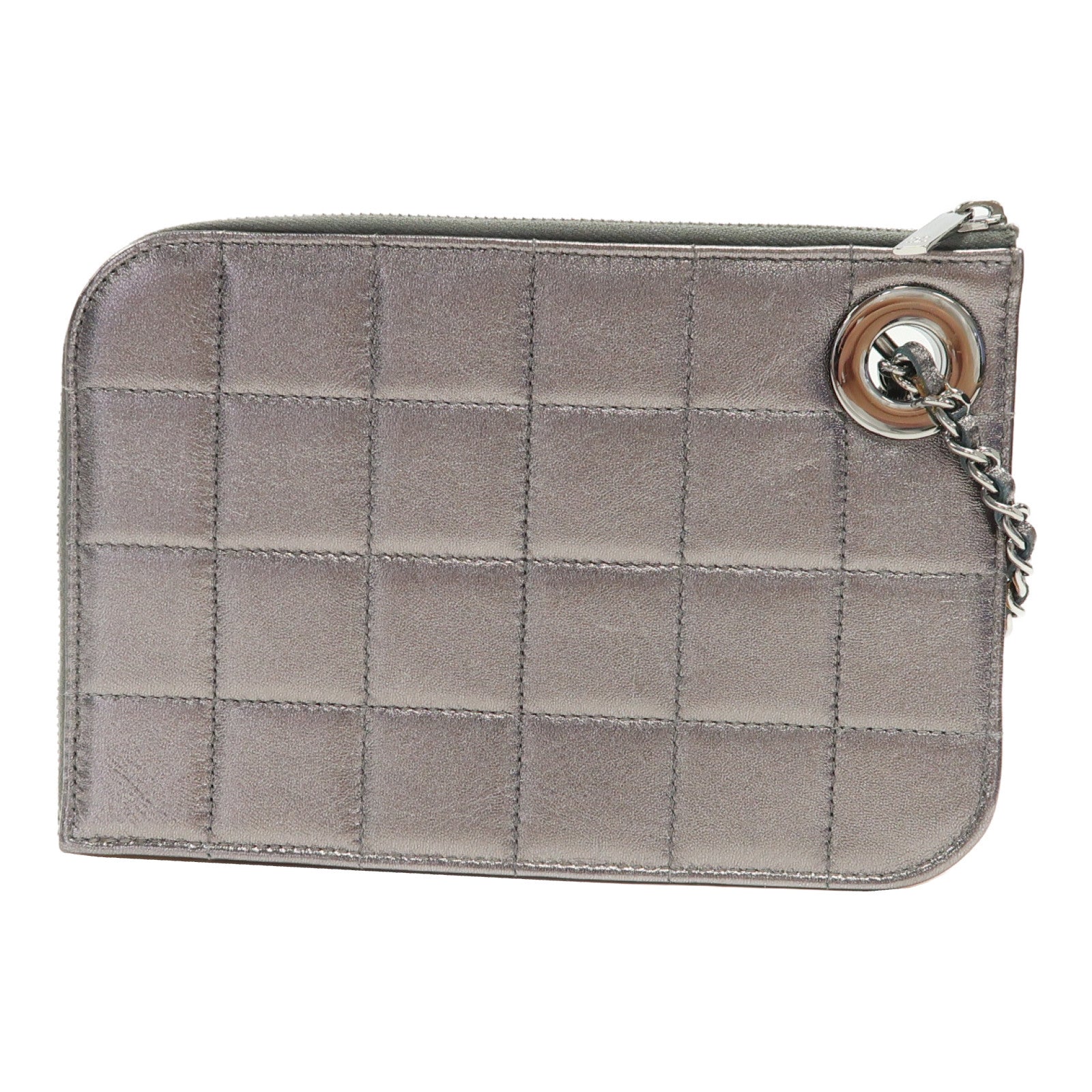 CHANEL 【激減優惠】皮革Clutch銀扣手拿包銀色