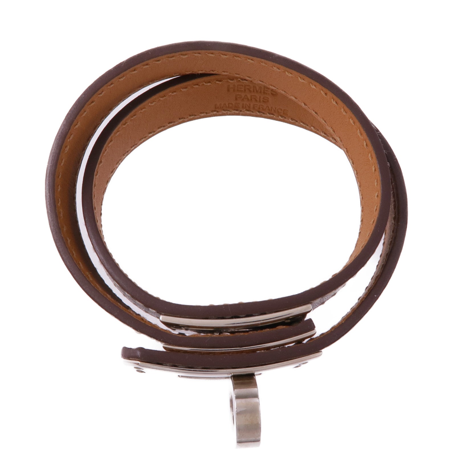 HERMES 【萬聖節商品】Swift皮革Kelly Double Tour Bracelet銀扣手帶Etoupe