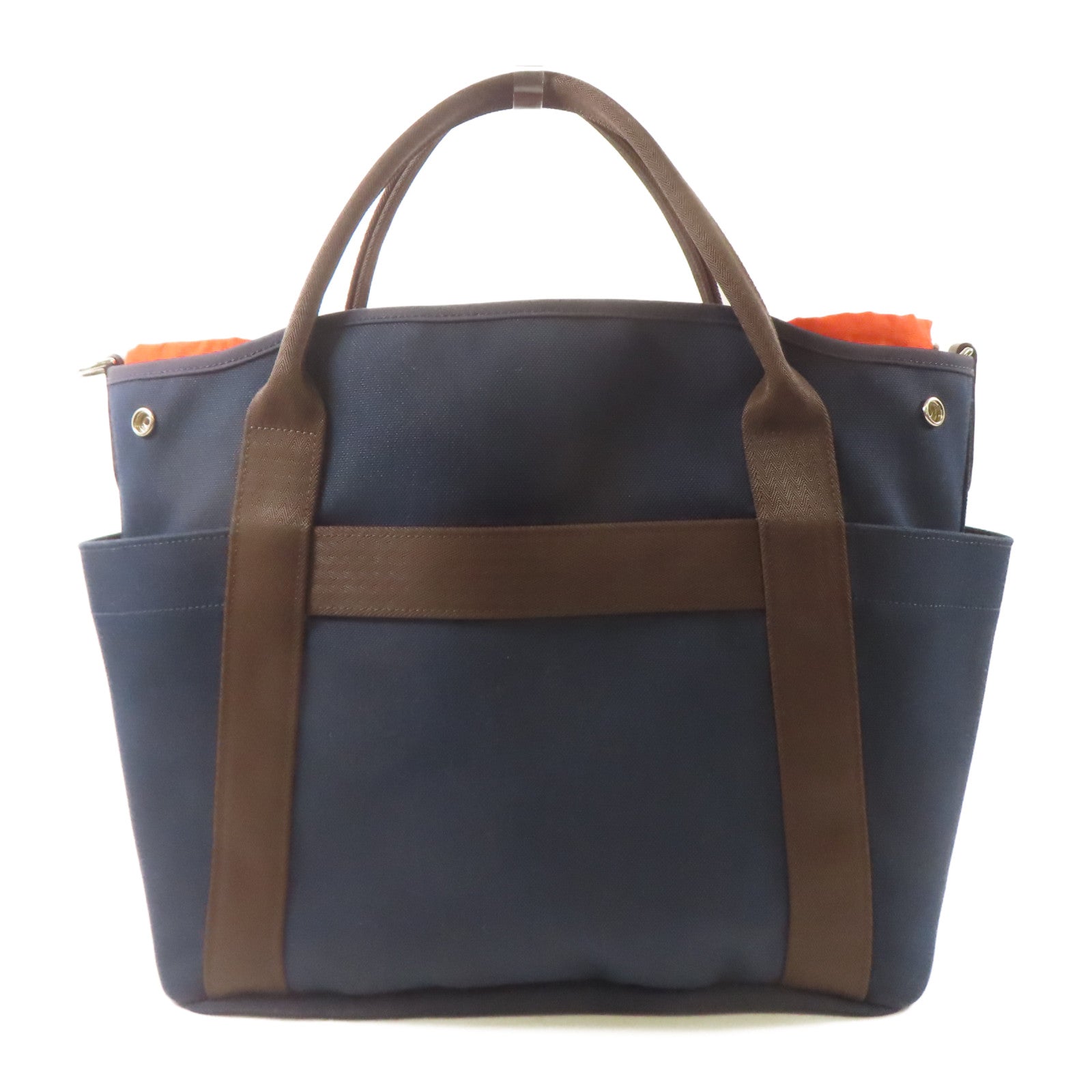 HERMES 帆布Sac De Pansage Groom銀扣手挽肩背兩用袋深藍色