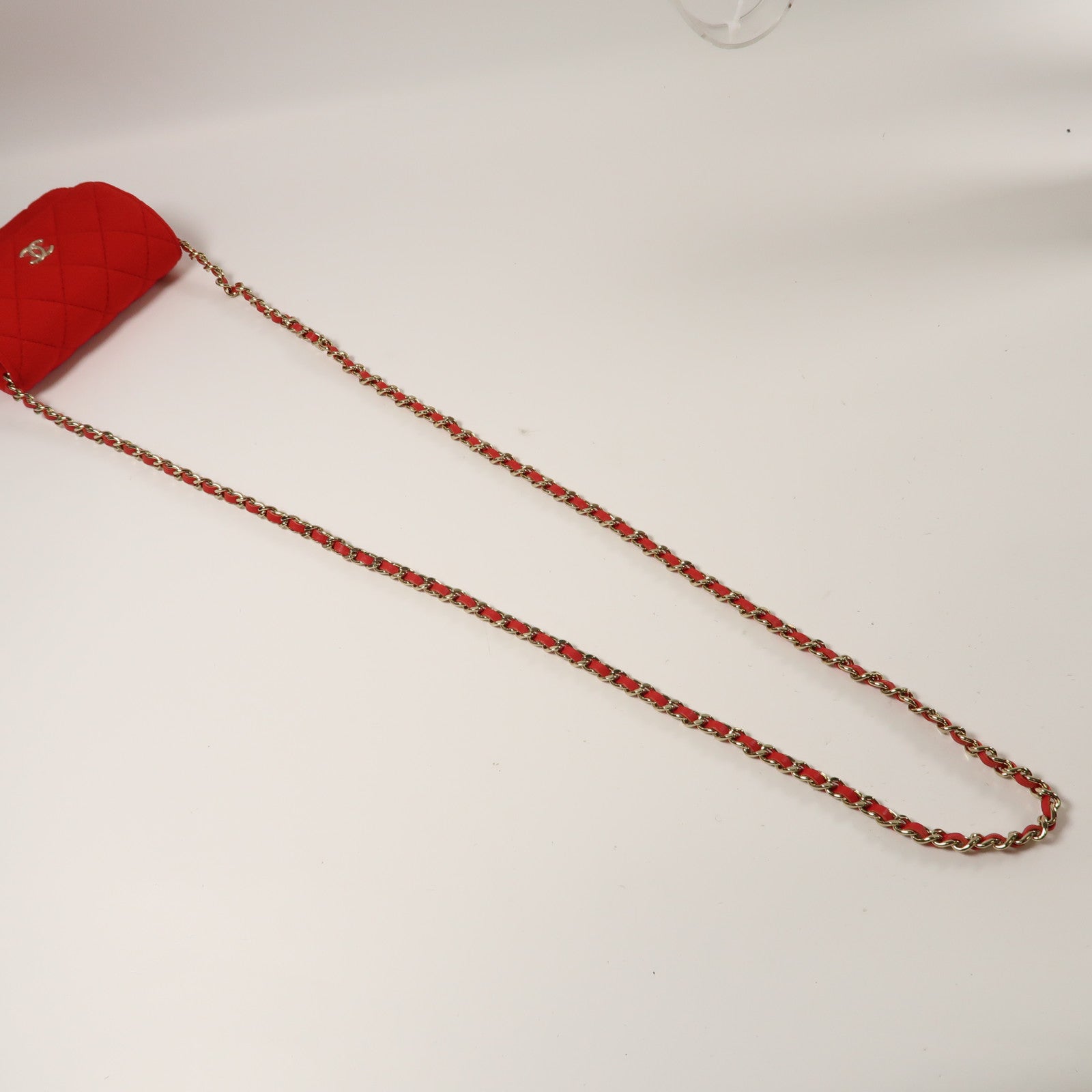 CHANEL 【激減優惠】菱格帆布Chain Shoulder金扣鏈帶肩背袋紅色