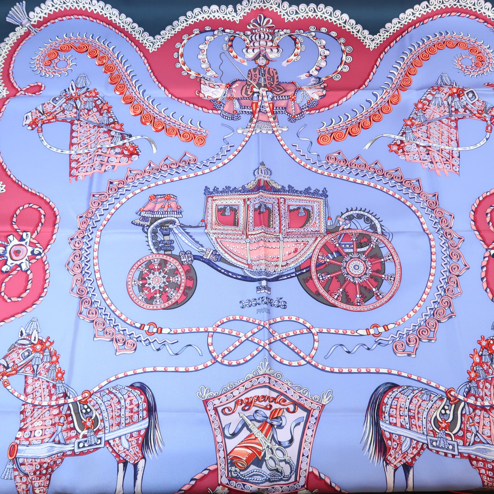 HERMES 絲質Scarf圍巾藍色/紅色