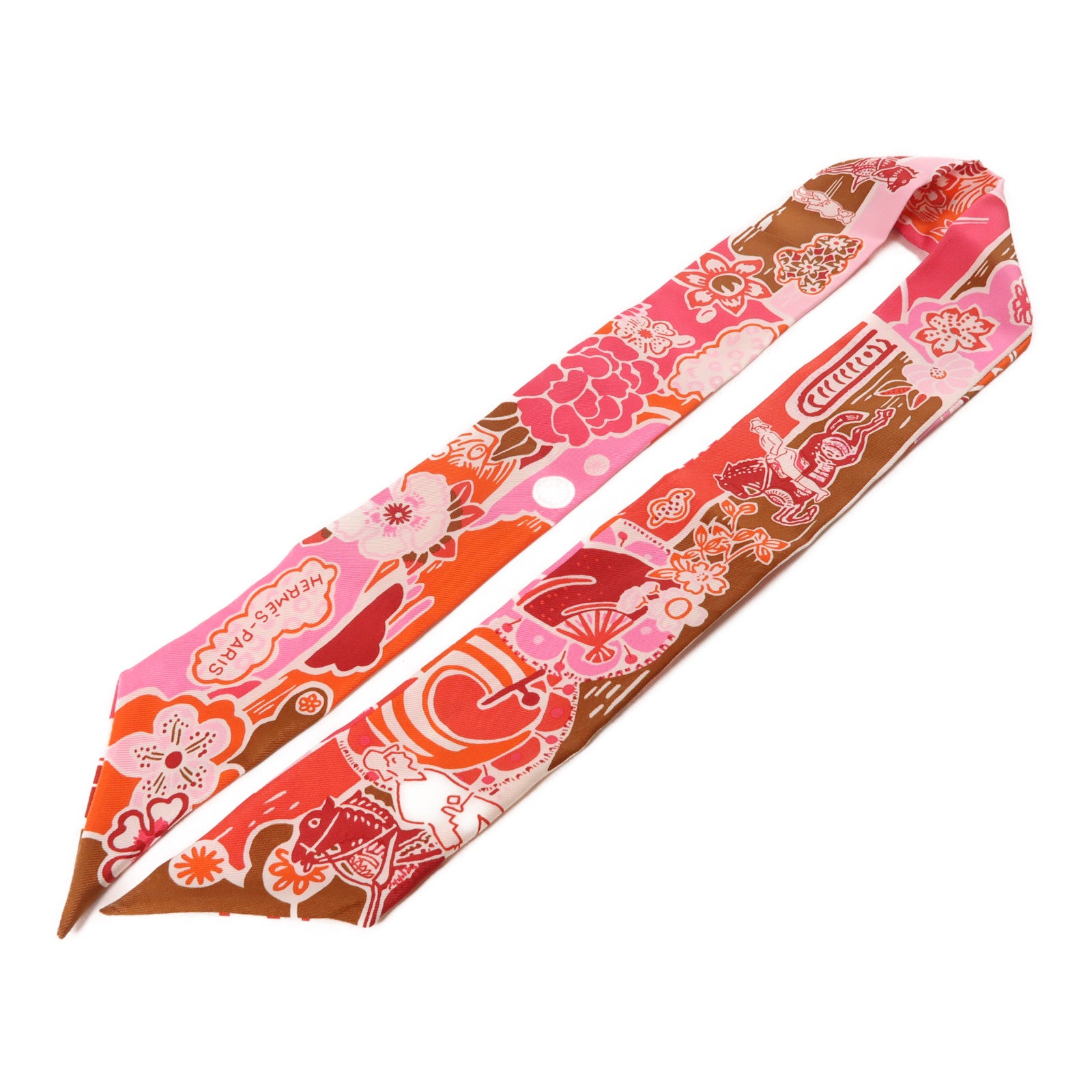HERMES 絲質Twilly絲巾粉紅色