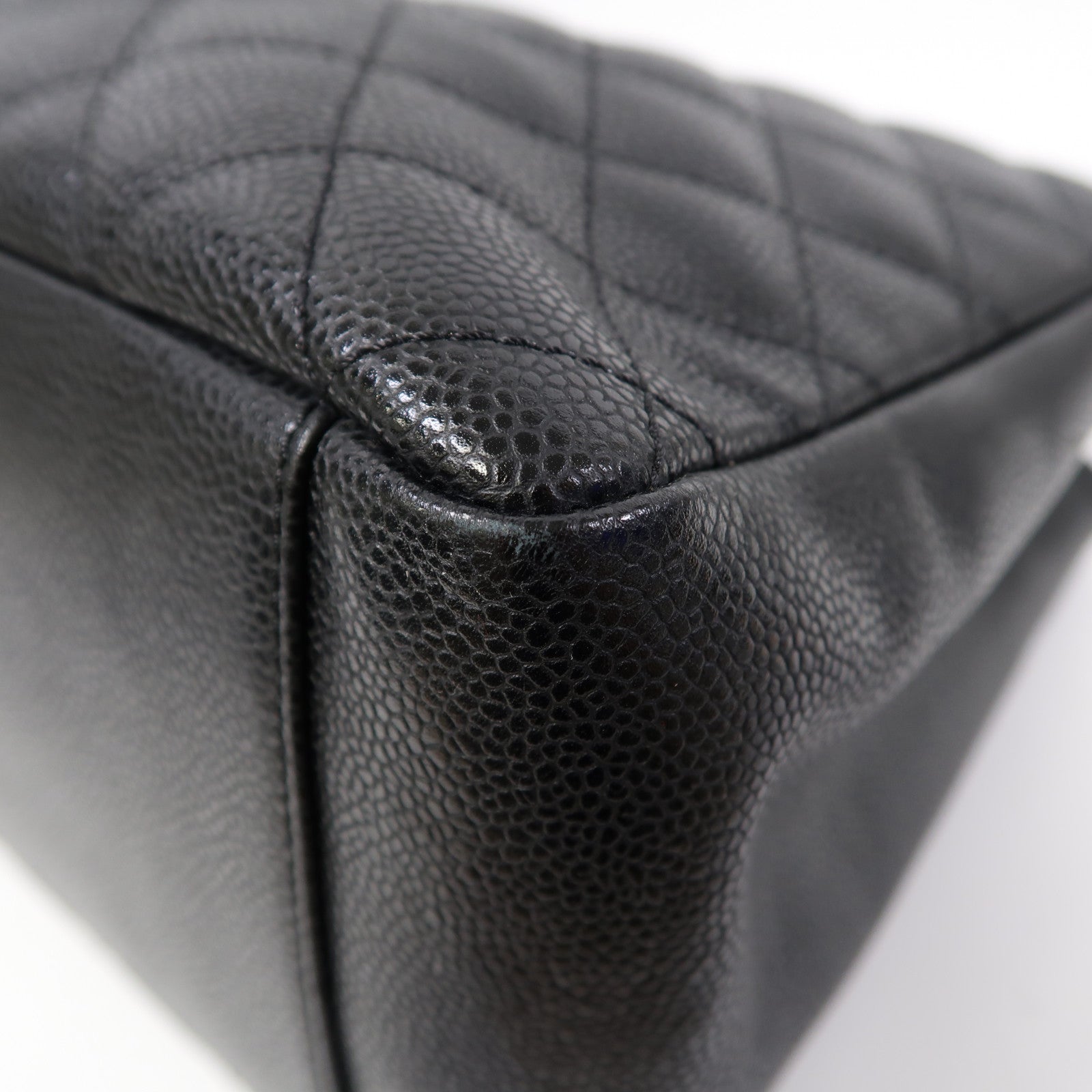 CHANEL 菱格牛皮皮革Tote Bag金扣肩背袋黑色